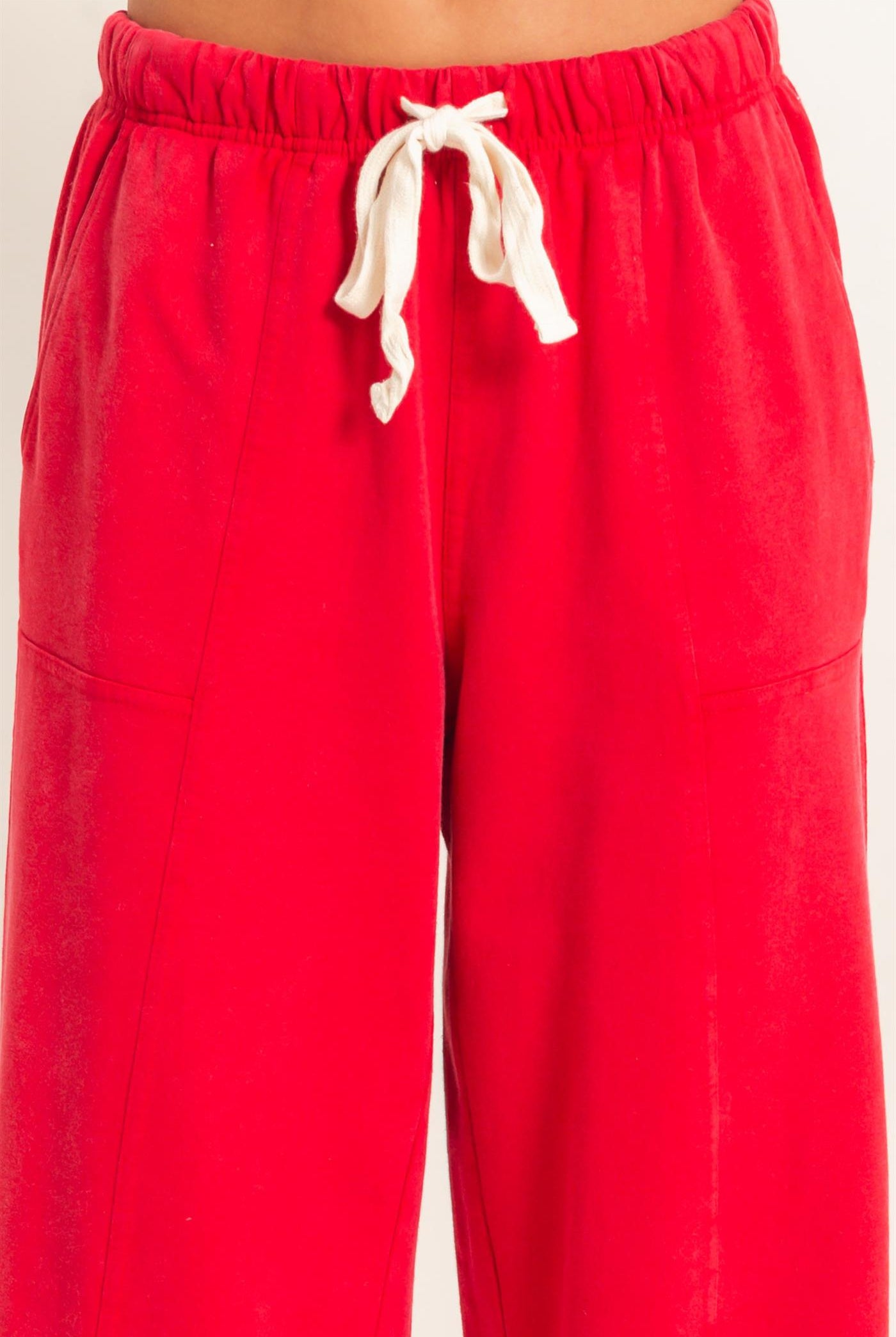 Wholesale Acid Wash Drawstring Waist Wide Leg Pants Pants DZ25A685 RED DOUBLE ZERO