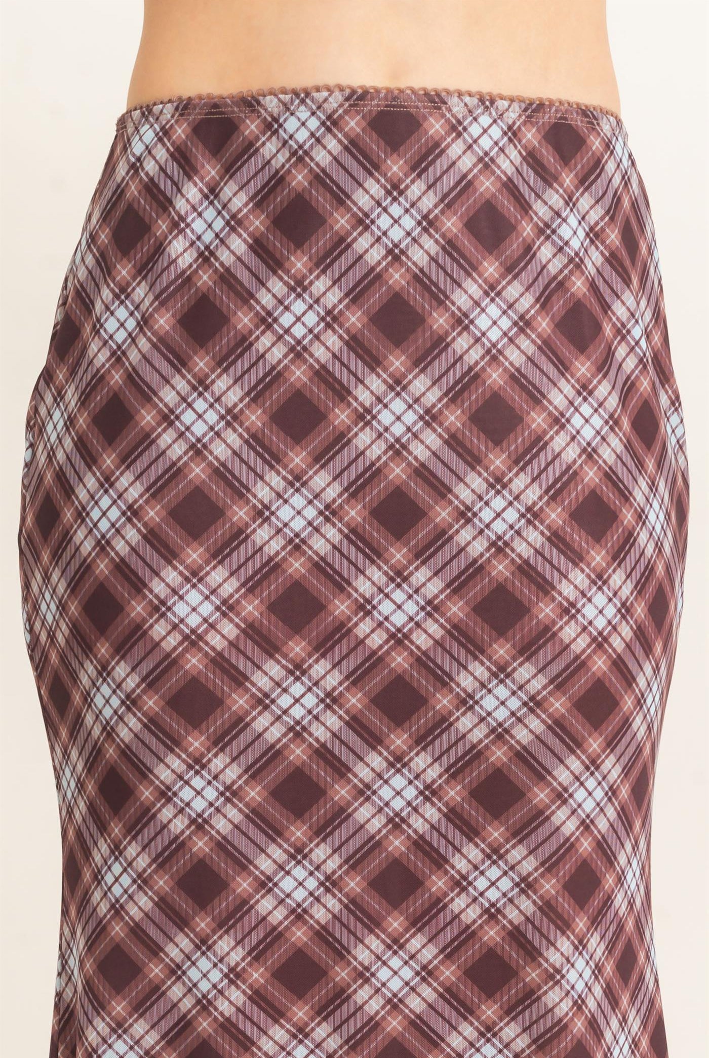 Wholesale Printed Mesh Maxi Skirt Skirts HF26F214 BROWN/PLAID HYFVE