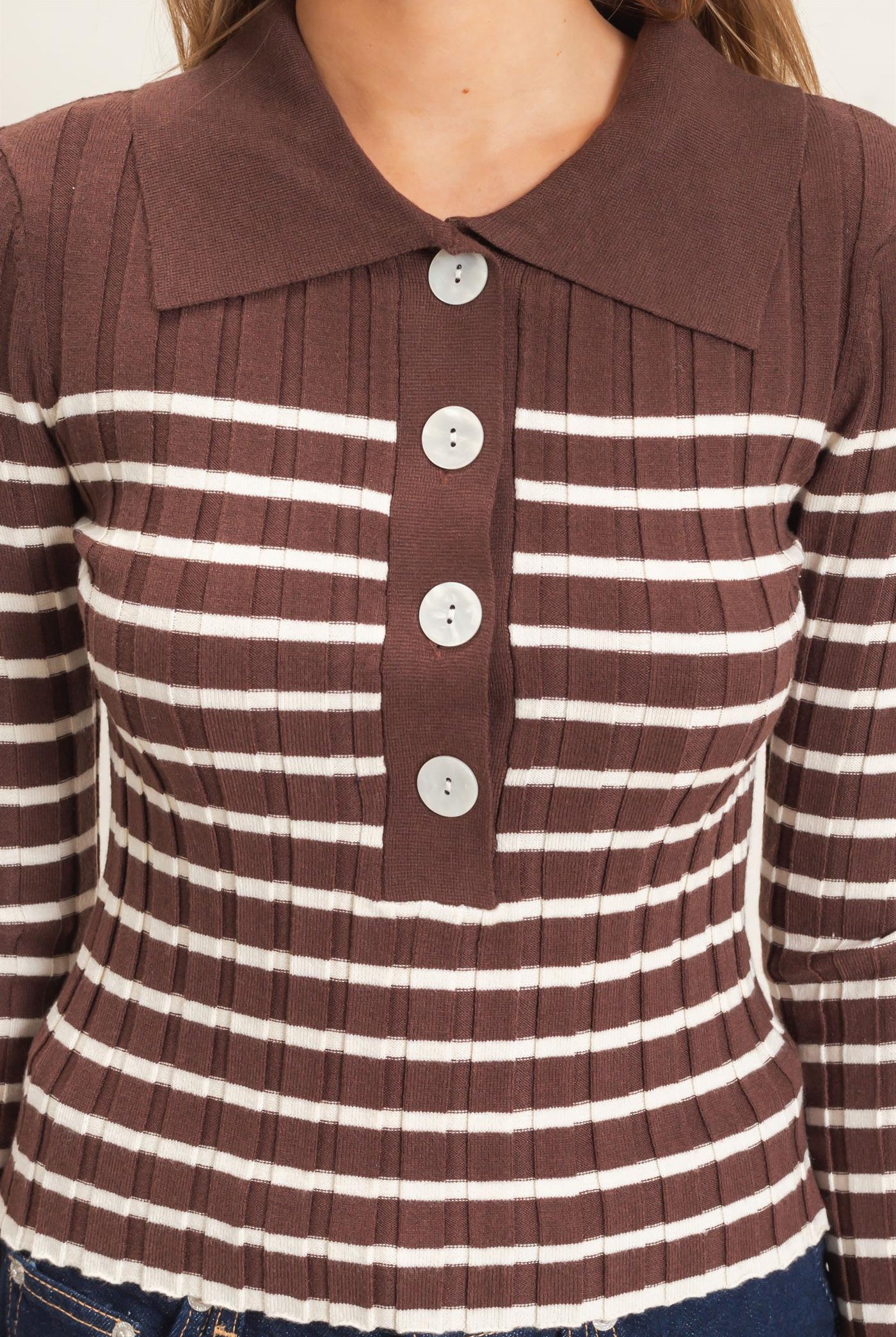 Wholesale Ribbed Collared Sweater Sweaters HF26E534 CHESTNUT HYFVE
