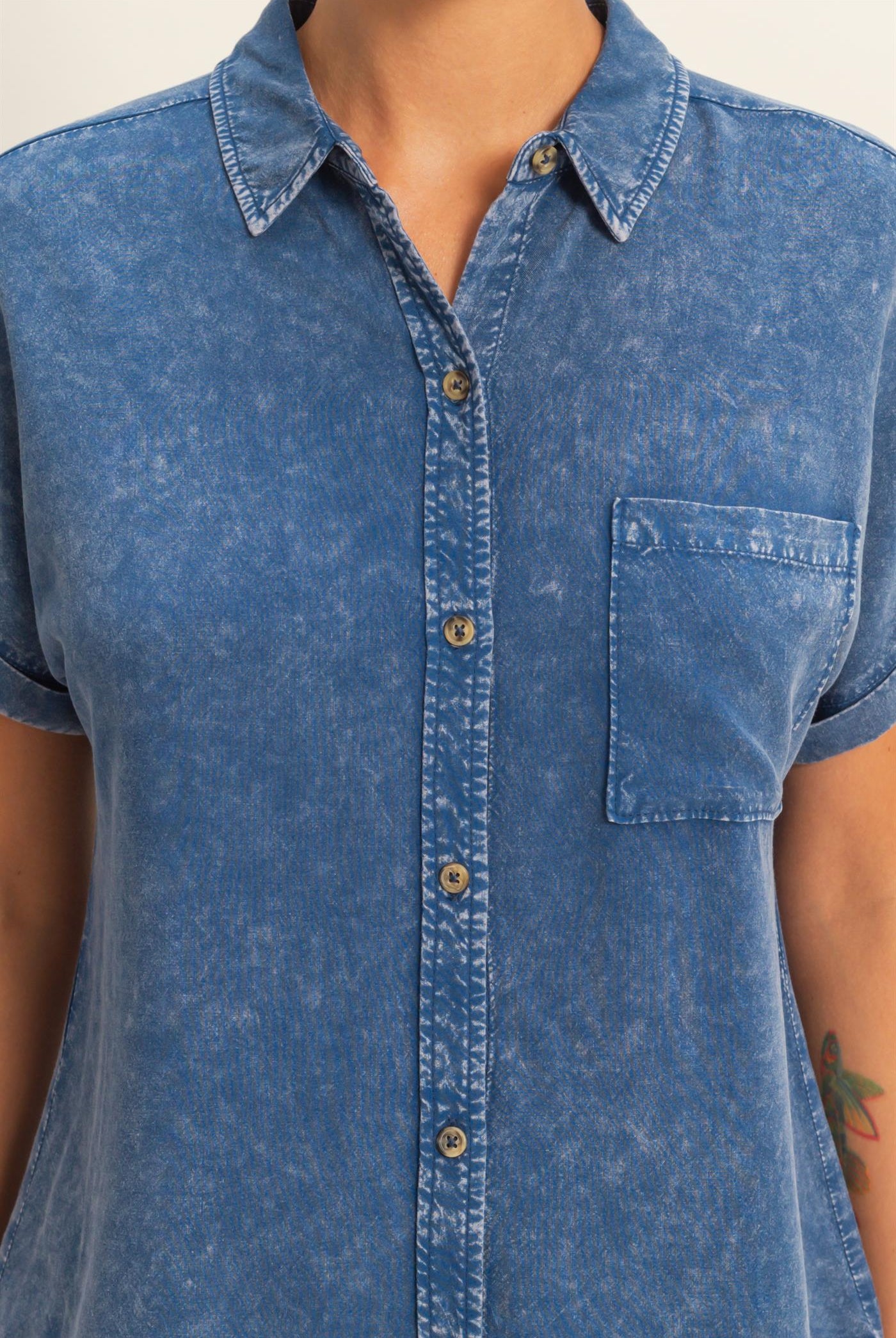 Wholesale Mineral Wash Button-Up Dolman Sleeve Shirt Shirts DZ26C132 NAVY DOUBLE ZERO
