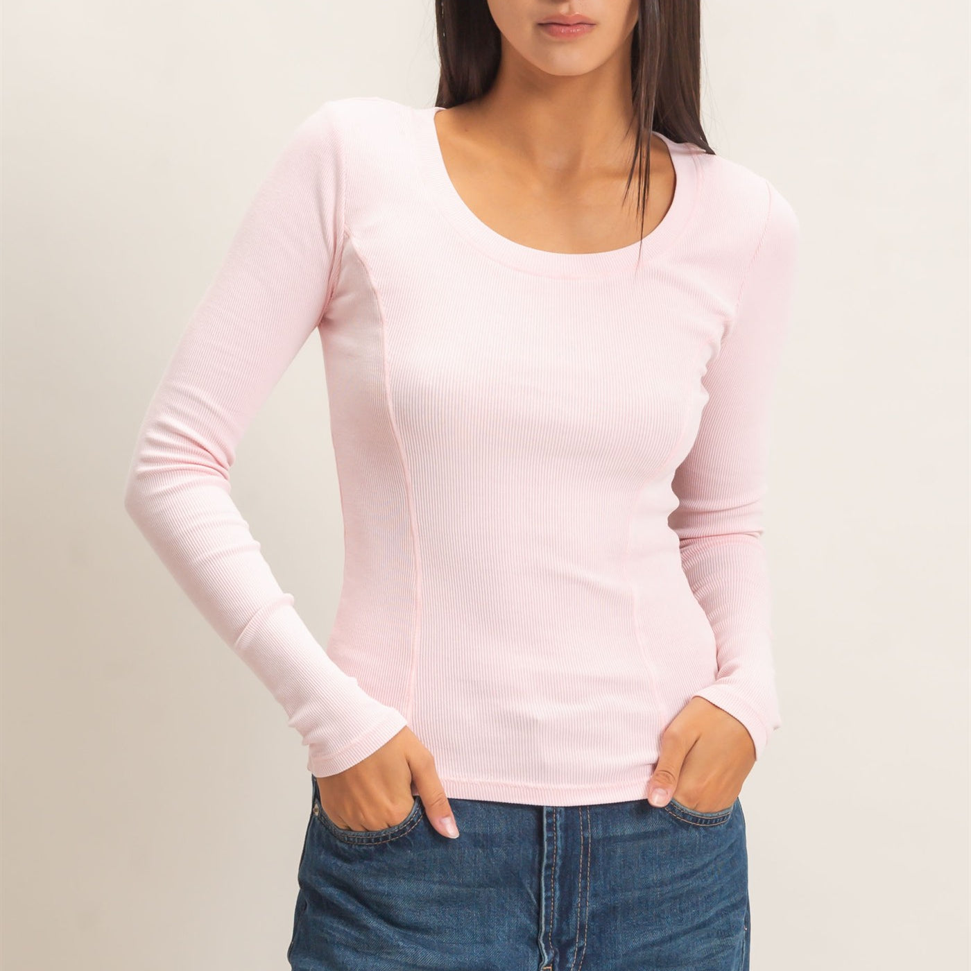 Wholesale Pigment Dye Seam Detail Scoop Neck Top Clothing Tops DZ26E242 LIGHT PINK DOUBLE ZERO
