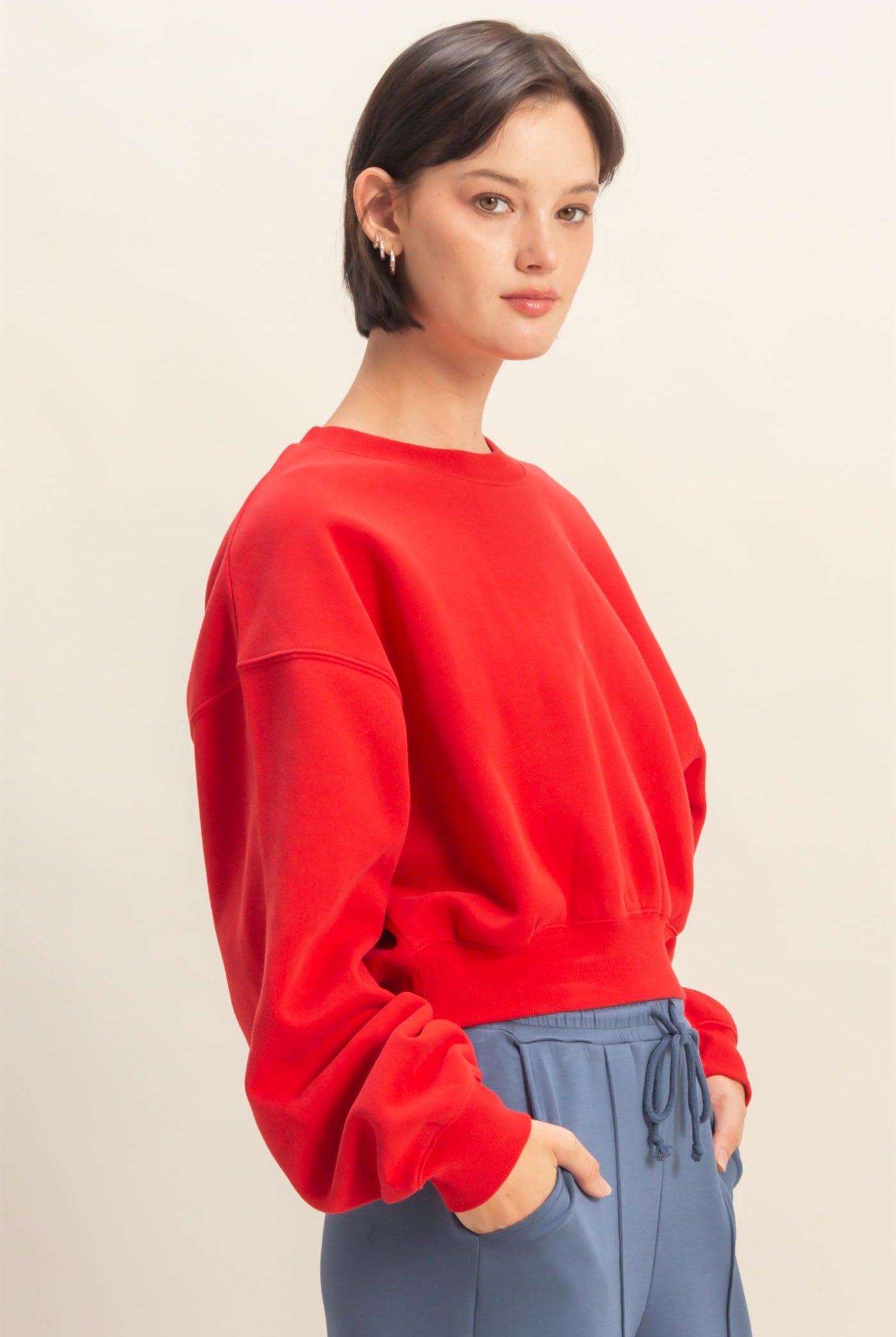 Wholesale Everyday Long Sleeve Cropped Sweatshirt Sweatshirts DZ25E415 RED DOUBLE ZERO
