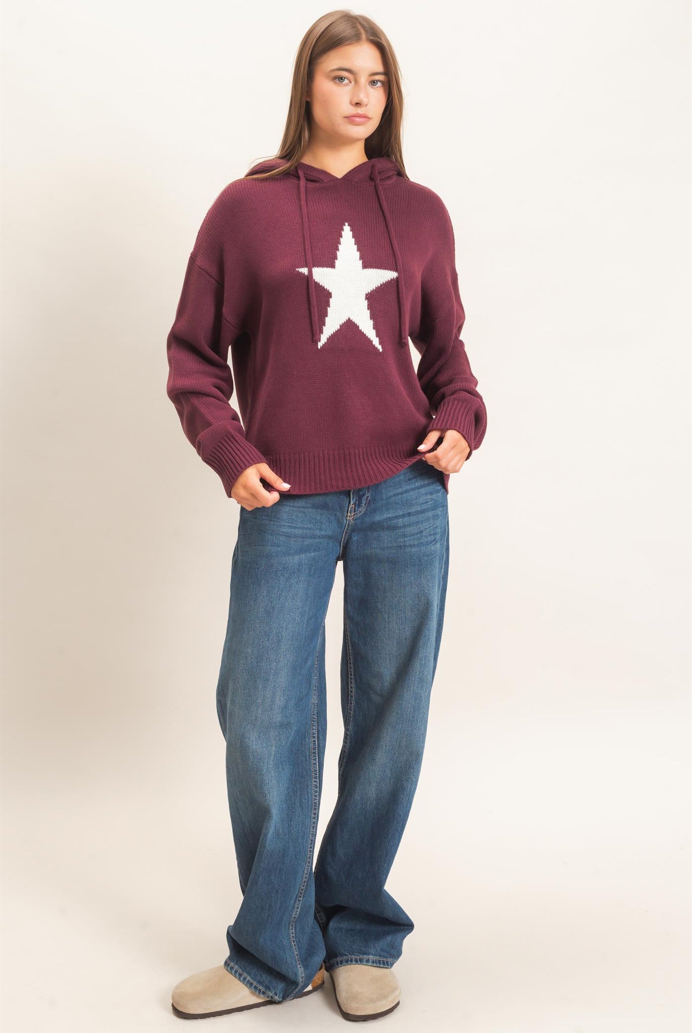 Wholesale Star Hooded Sweater Hoodies DZ26E811 DARK CHERRY DOUBLE ZERO