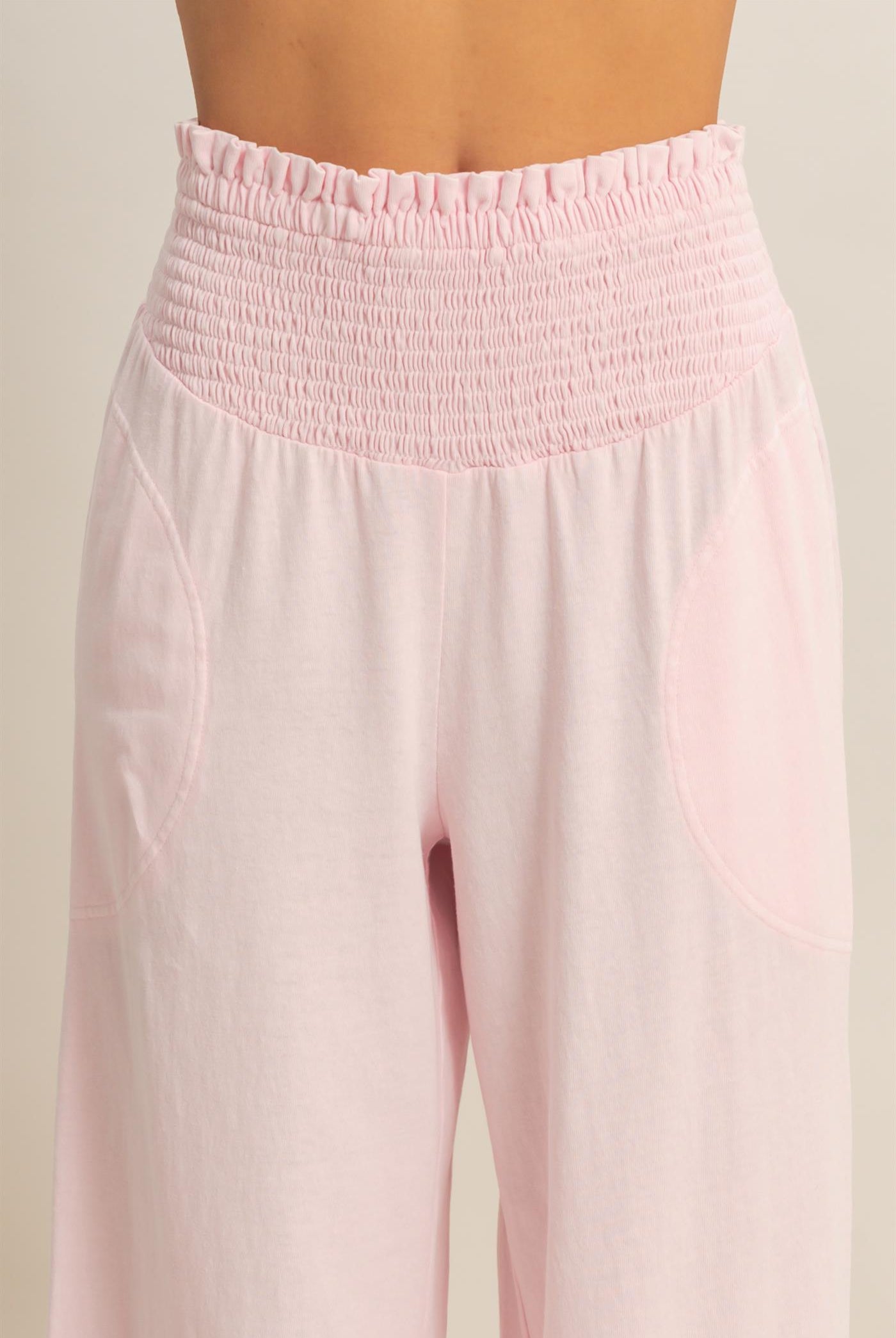 Wholesale Mineral Washed Wide-Leg Smocked Waist Pants Pants DZ26A249 SOFT PINK DOUBLE ZERO