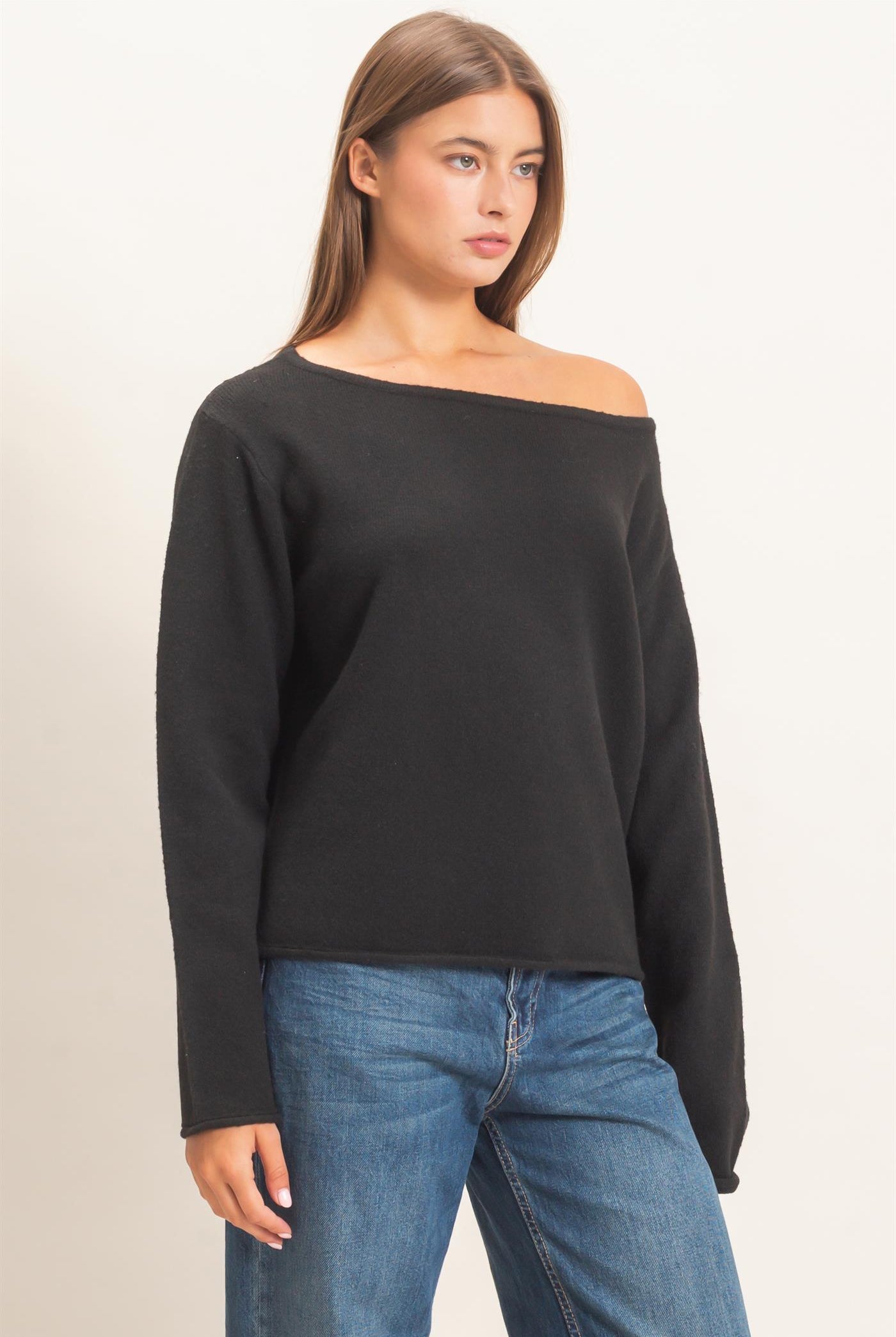 Wholesale Off The Shoulder Sweater Sweaters DZ26E652 BLACK DOUBLE ZERO