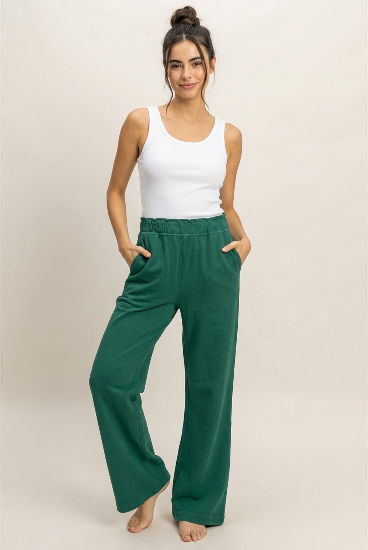 Wholesale High Waist Flare Pants Pants DZ24C346-D PINE GREEN DOUBLE ZERO