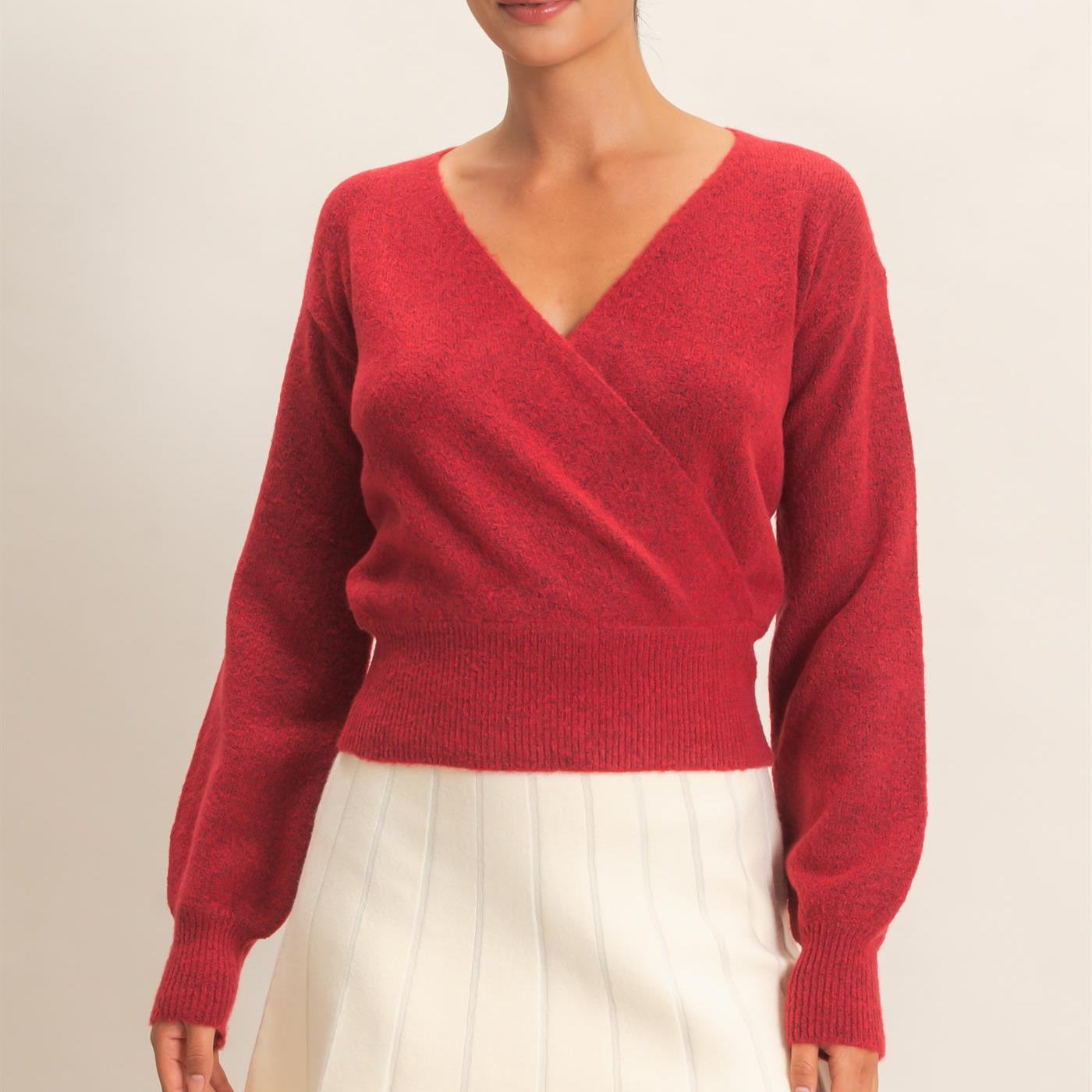 Wholesale Wrap V Neck Sweater Sweaters DZ26E948 DARK RED DOUBLE ZERO