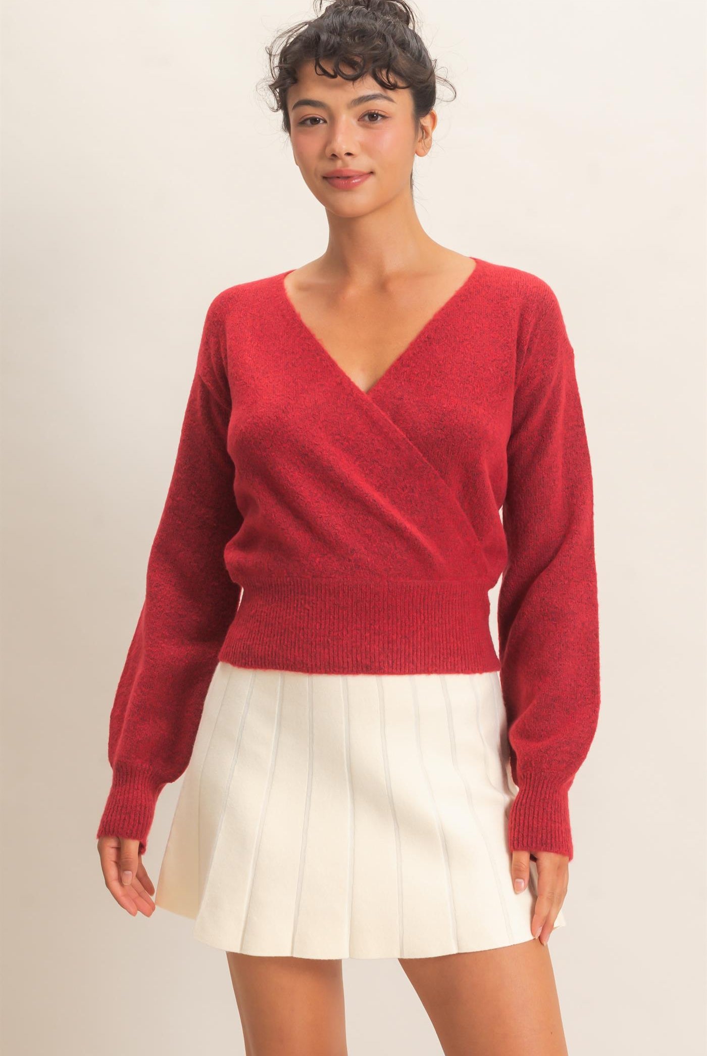 Wholesale Wrap V Neck Sweater Sweaters DZ26E948 DARK RED DOUBLE ZERO