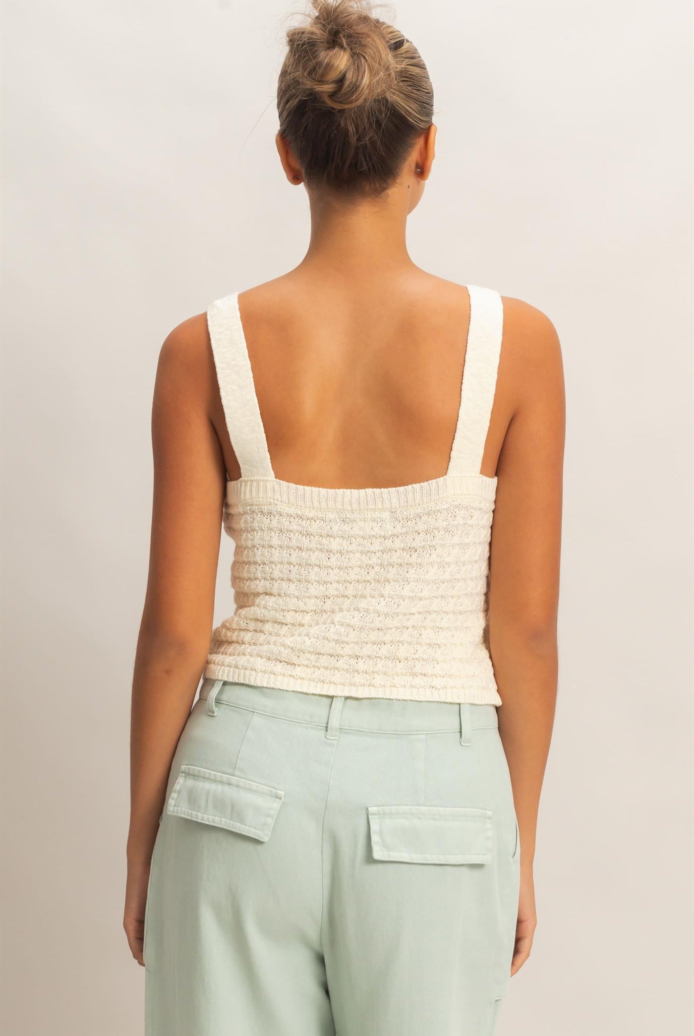 Wholesale Textured Knit Tank Clothing Tops HF26C002 CREAM HYFVE