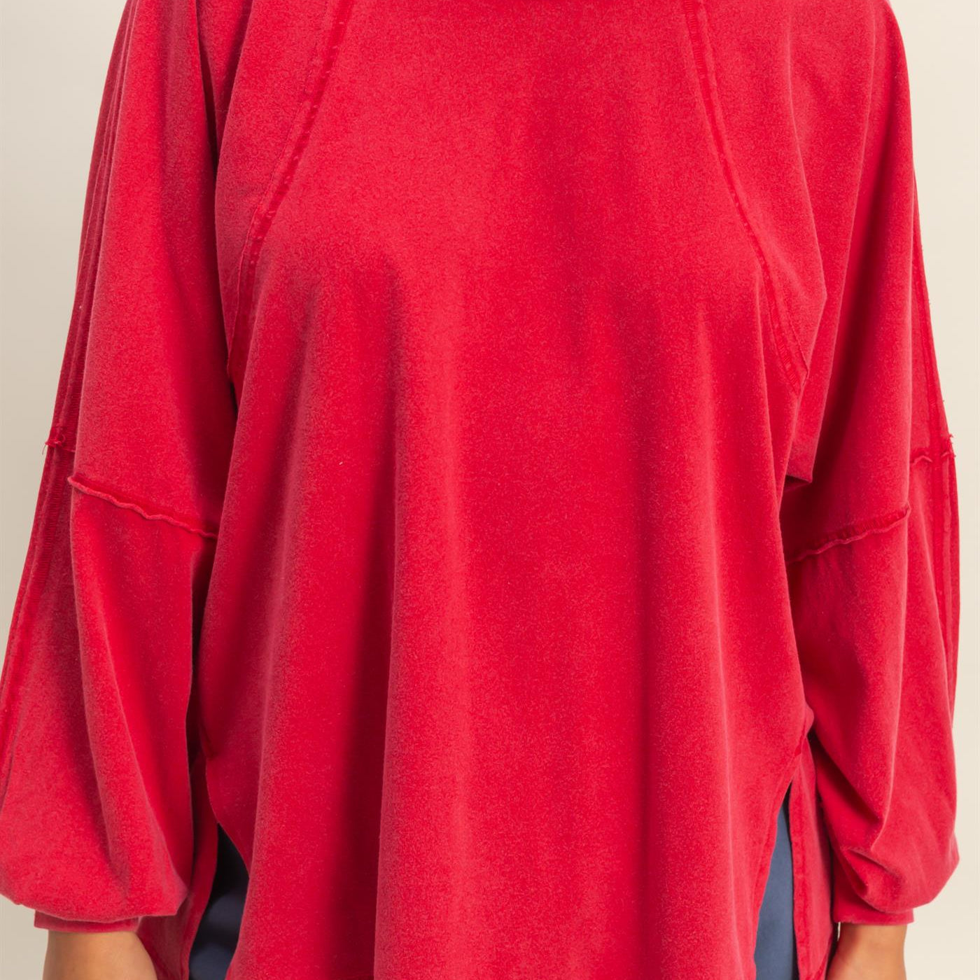 Wholesale Washed Oversized Long Sleeve Top With Slit Clothing Tops DZ25C921 RED HYFVE