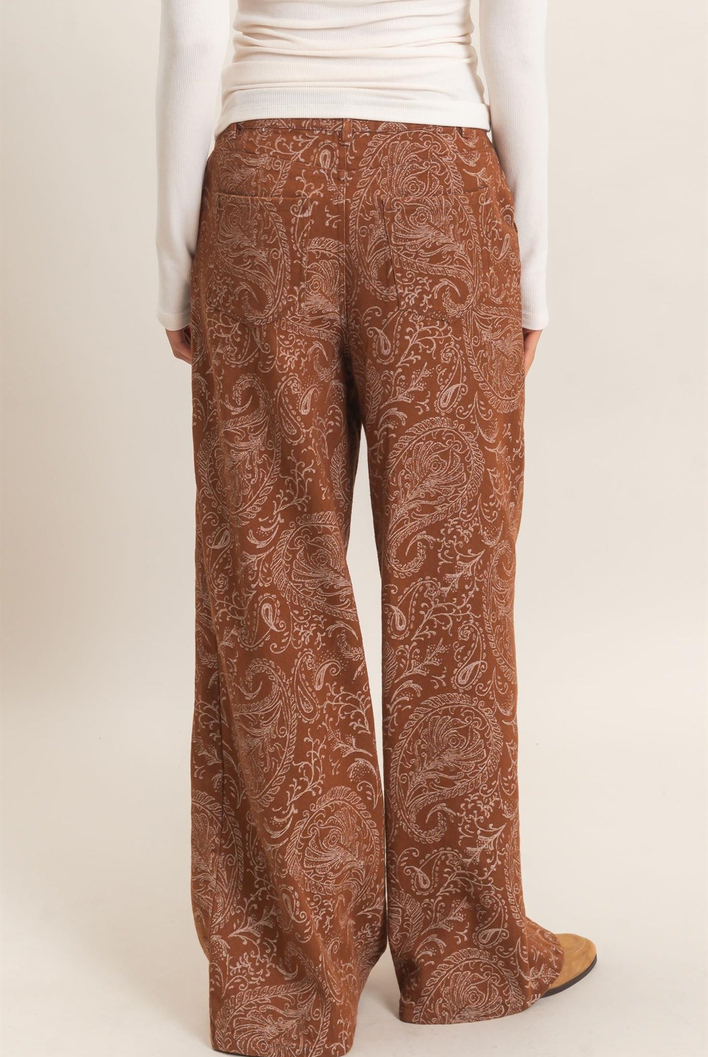 Wholesale Paisley Print Wide-Leg Pants Pants HF26F024 CHESTNUT HYFVE