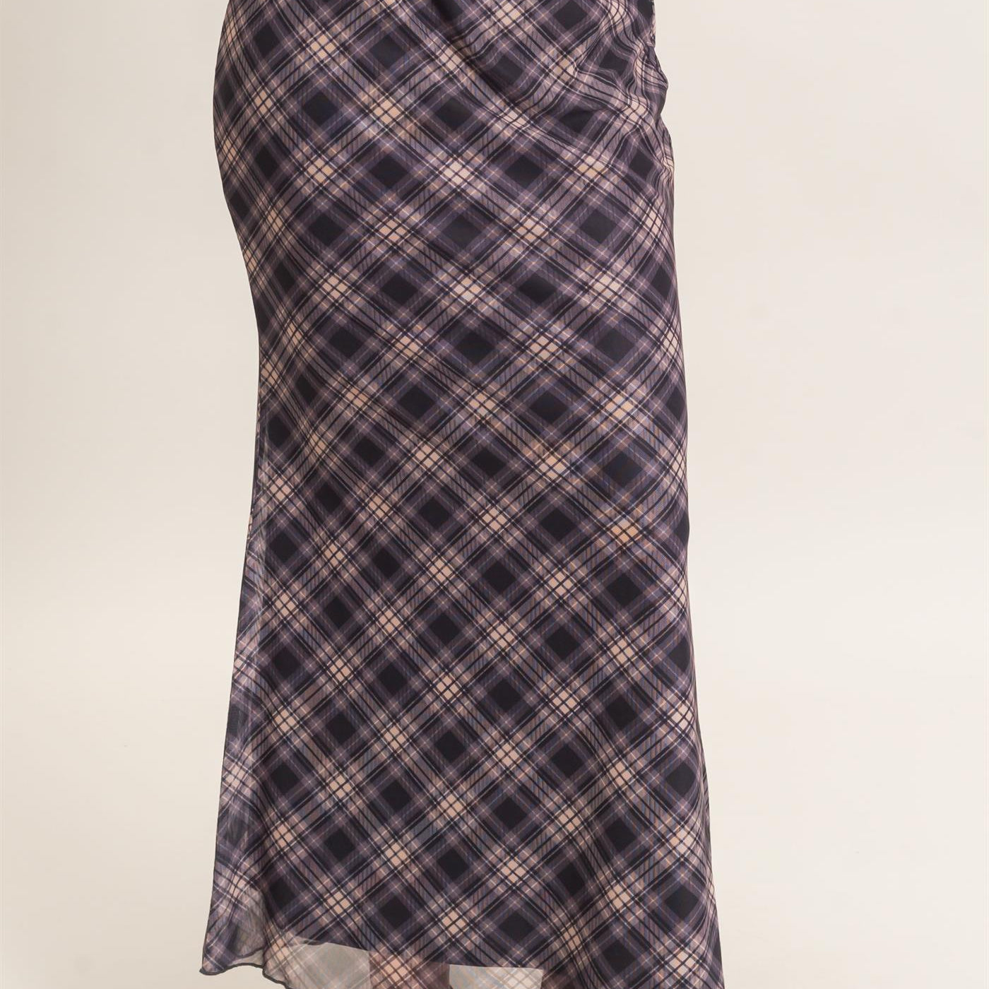 Wholesale Printed Mesh Maxi Skirt Skirts HF26F214 BLACK/PLAID HYFVE