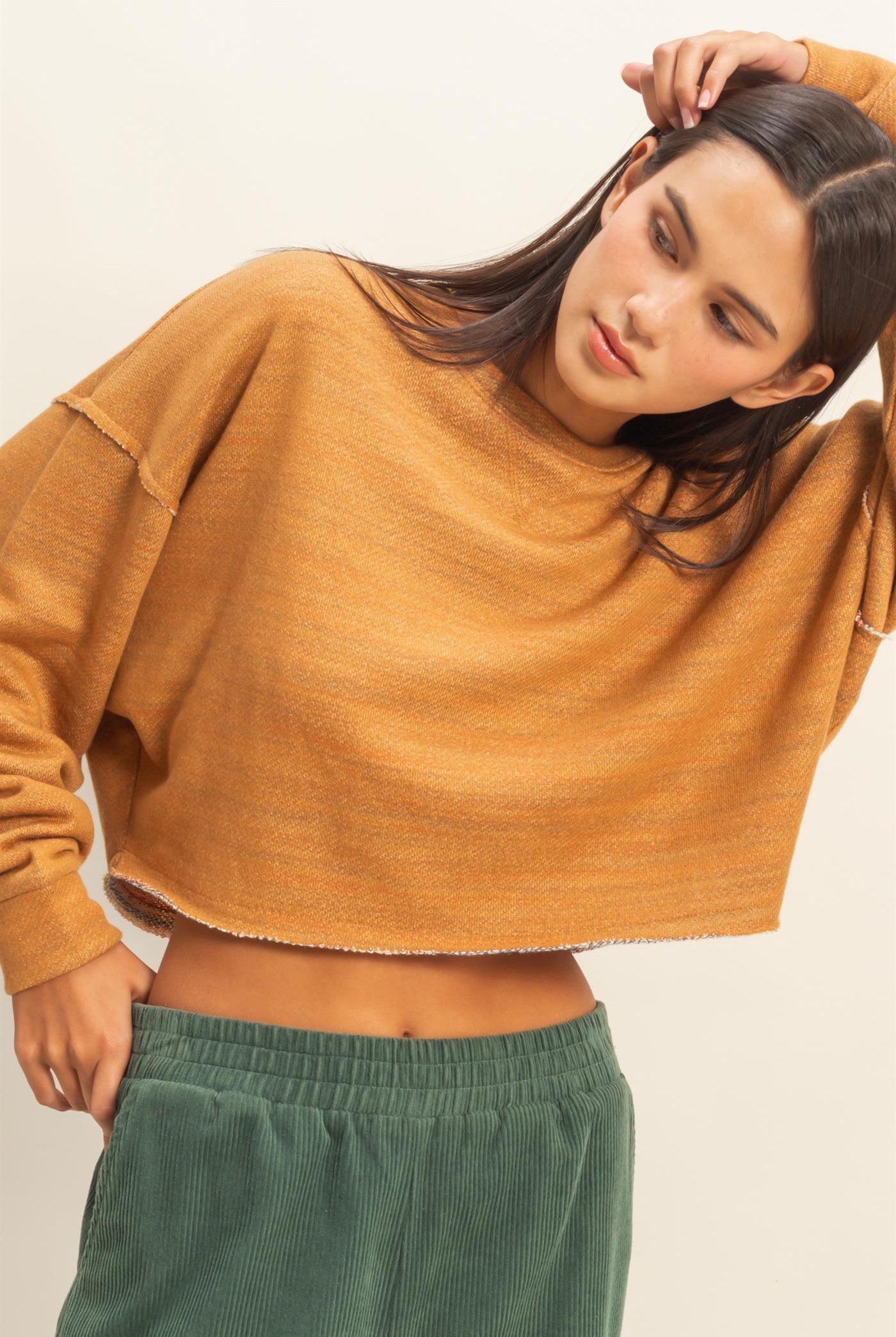 Wholesale Drop-Shoulder Cropped Top Clothing Tops DZ22G906 BROWN SUGAR DOUBLE ZERO