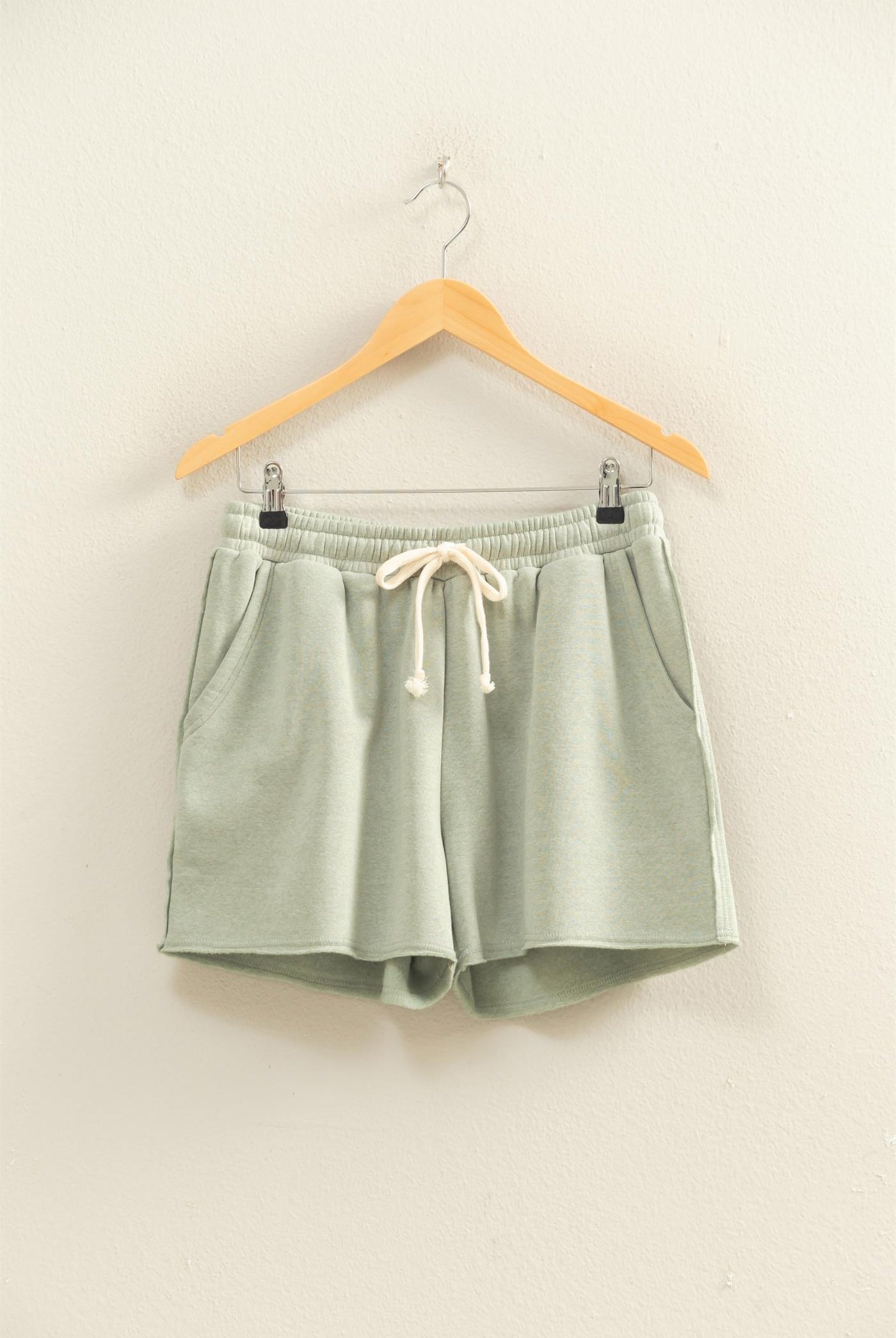 Wholesale Drawstring Burnout French Terry Shorts Shorts DZ26A328 SAGE GREEN DOUBLE ZERO