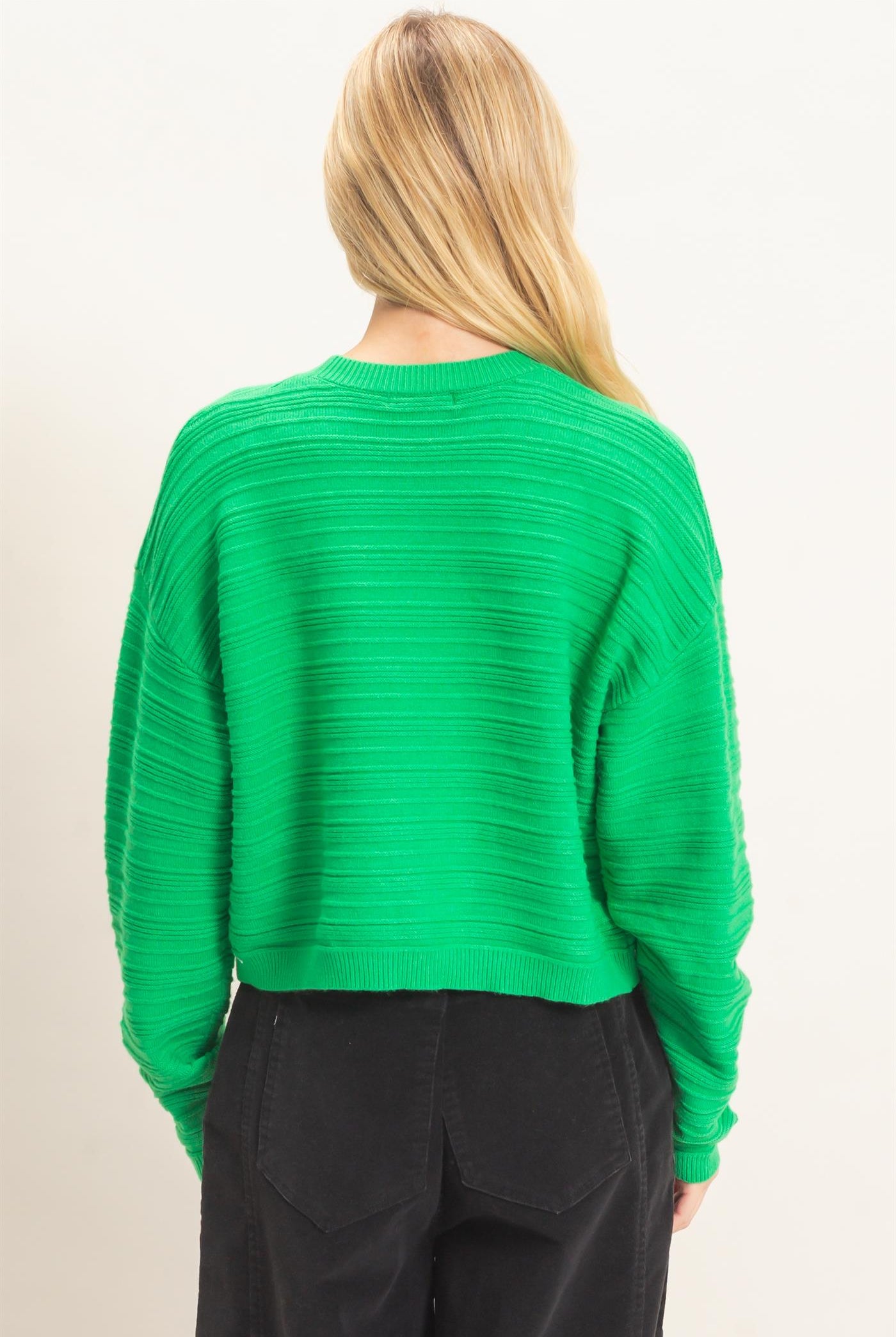 Wholesale Textured Crew Neck Sweater Sweaters HF26F196 GREEN HYFVE