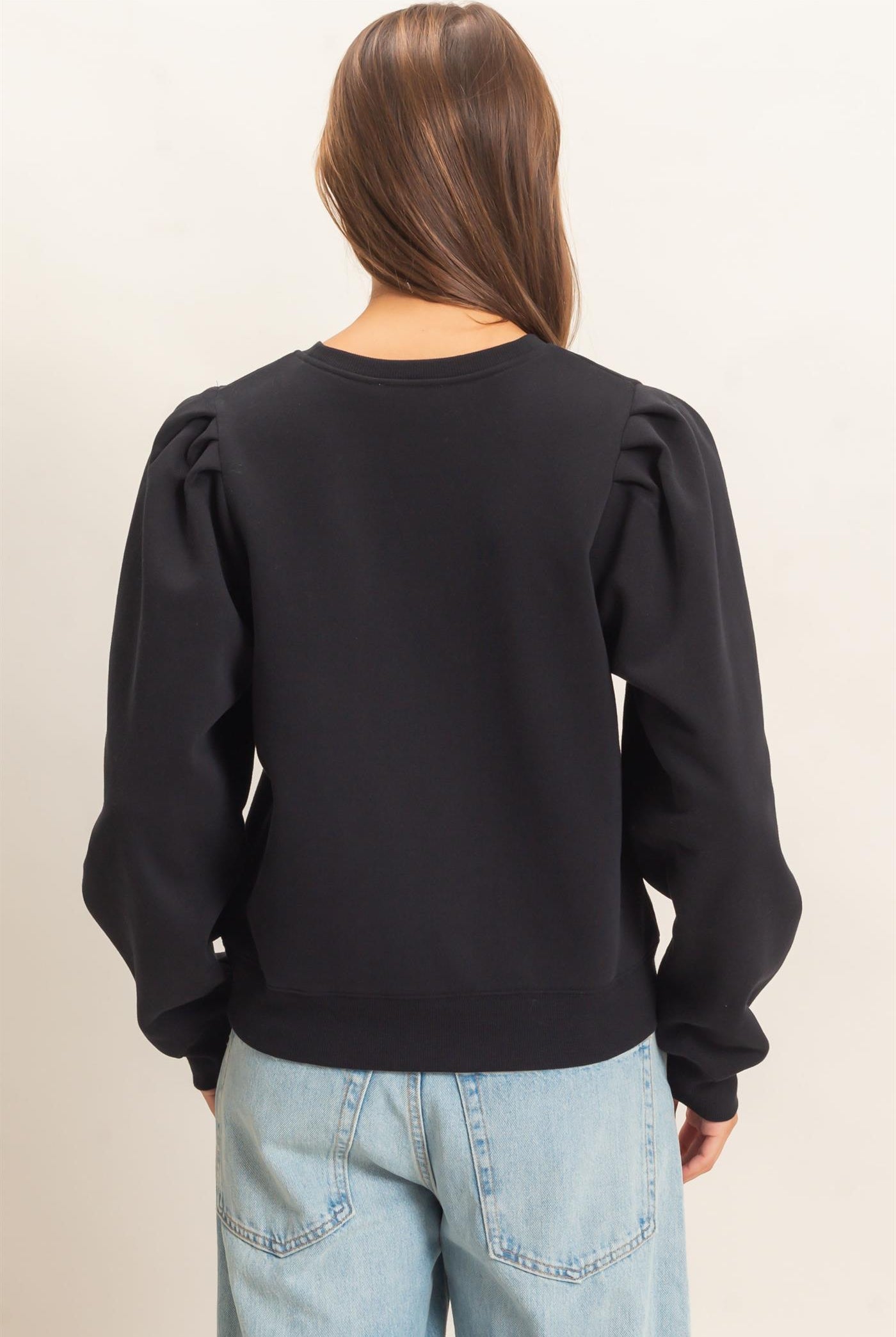 Wholesale Puff Sleeve Crew Neck Sweatshirt Sweatshirts DZ26E110 BLACK DOUBLE ZERO