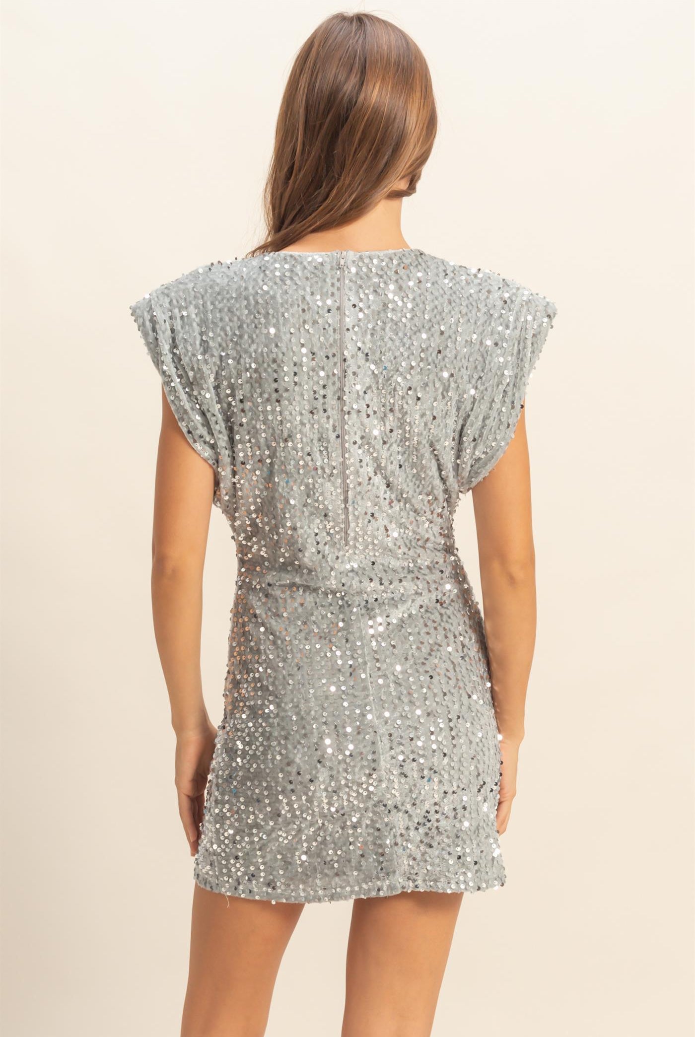Wholesale Sequin Velvet Mini Dress Dresses HF25F372 SILVER HYFVE