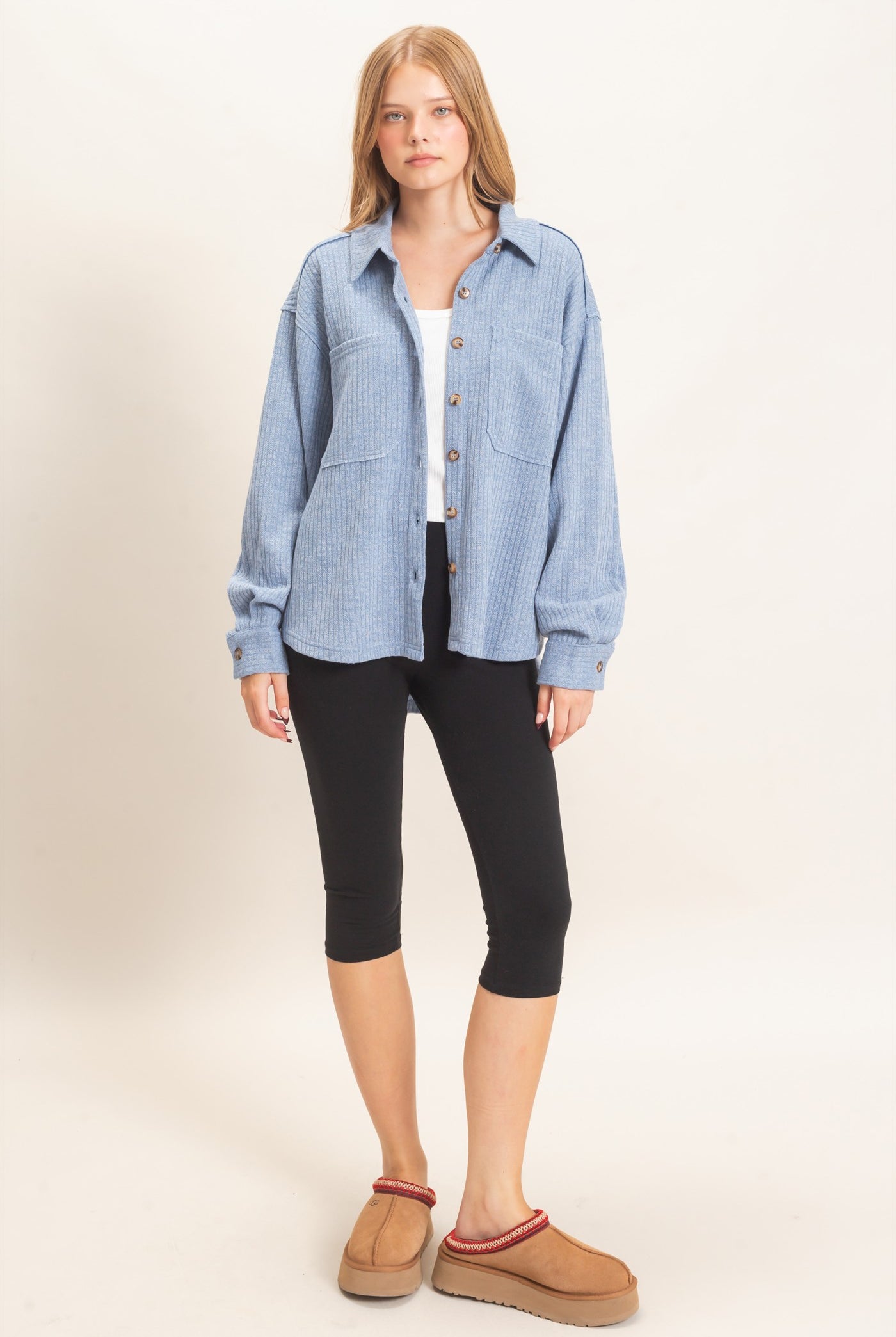 Wholesale Corduroy Button-Up Shirt Shirts HF26F138 BLUE HYFVE