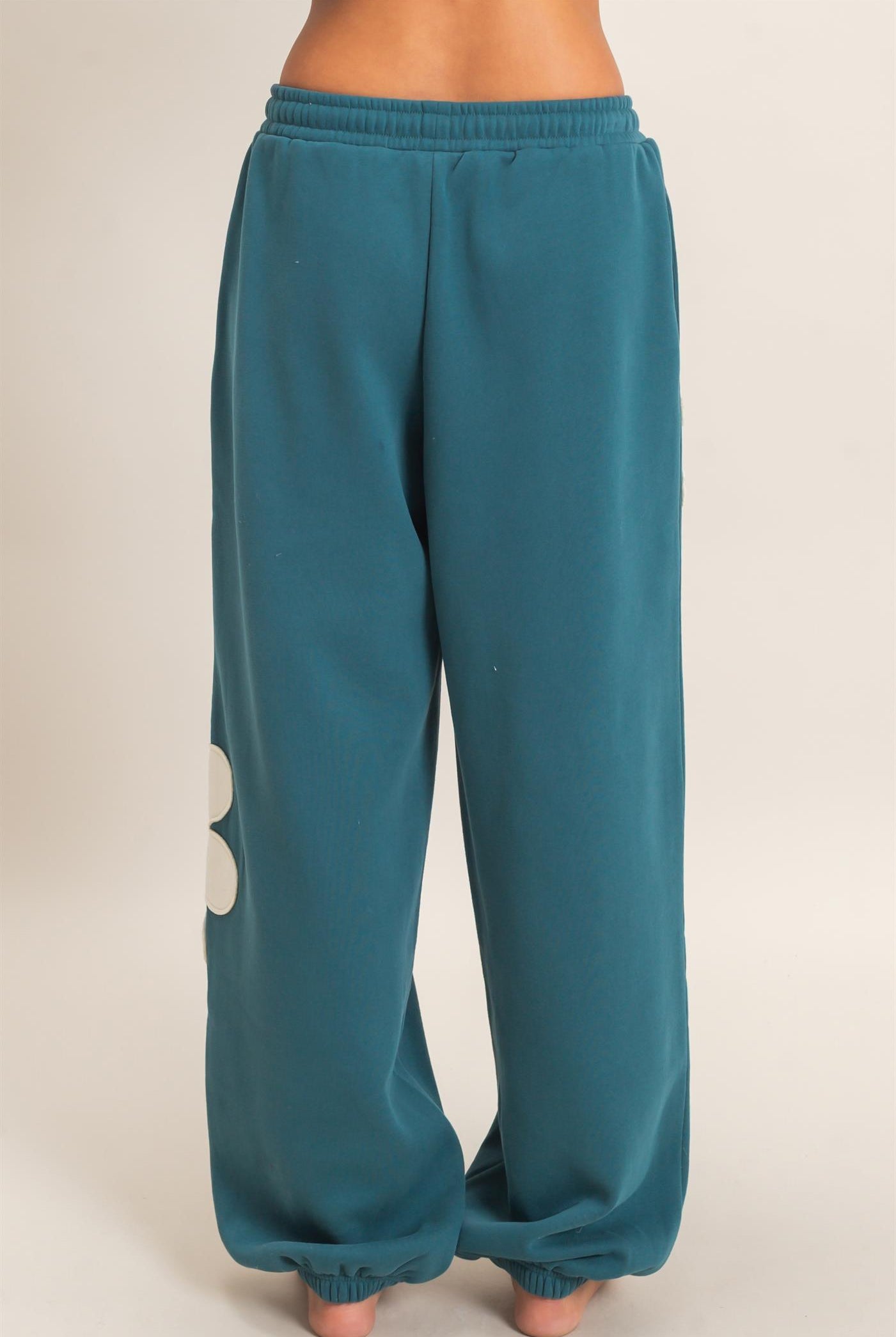 Wholesale Floral Applique Drawstring Jogger Pants Joggers DZ26F308 DARK TEAL DOUBLE ZERO