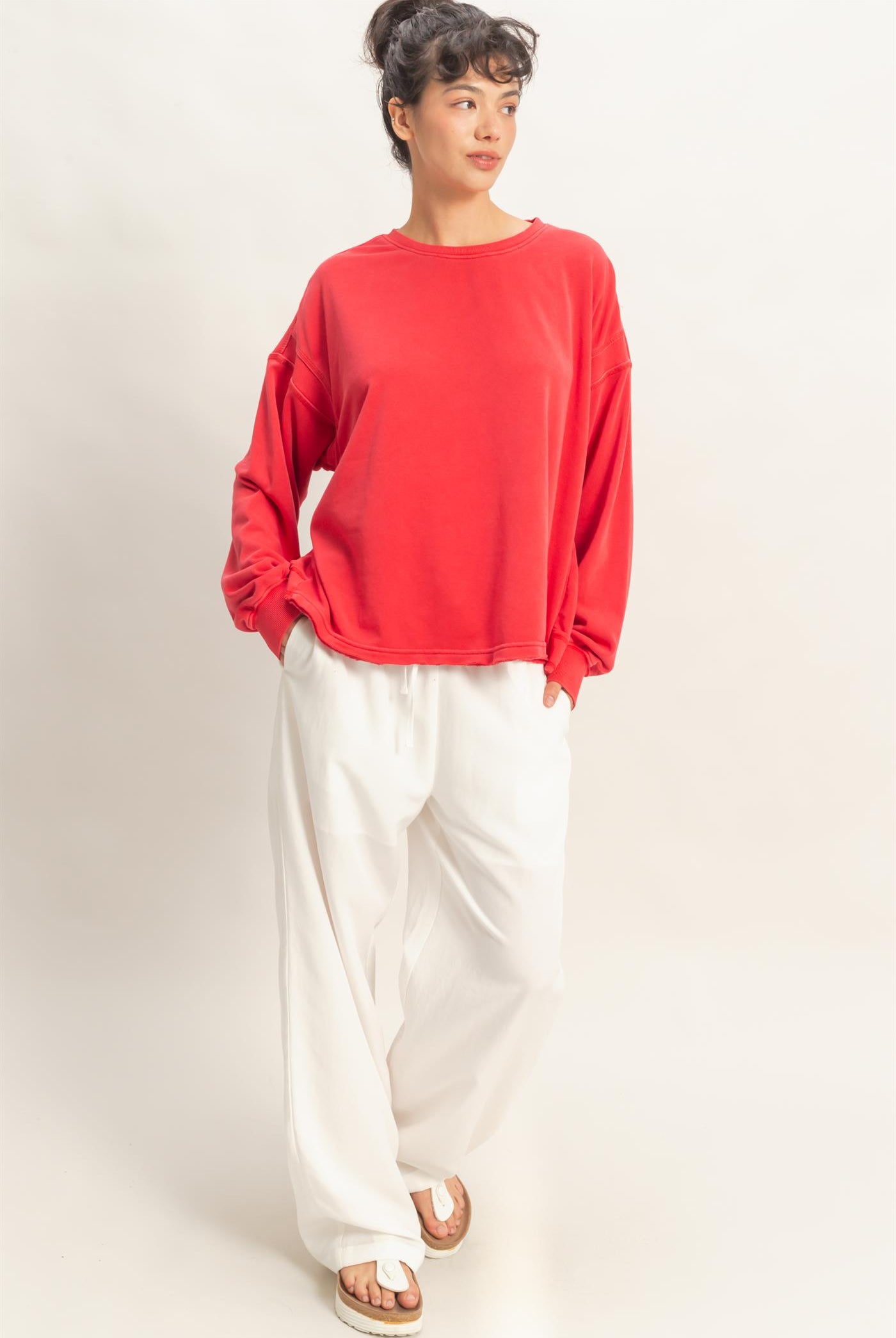 Wholesale Oversized Cross Detail Open Back Sweatshirt Clothing Tops DZ26E050 RED DOUBLE ZERO