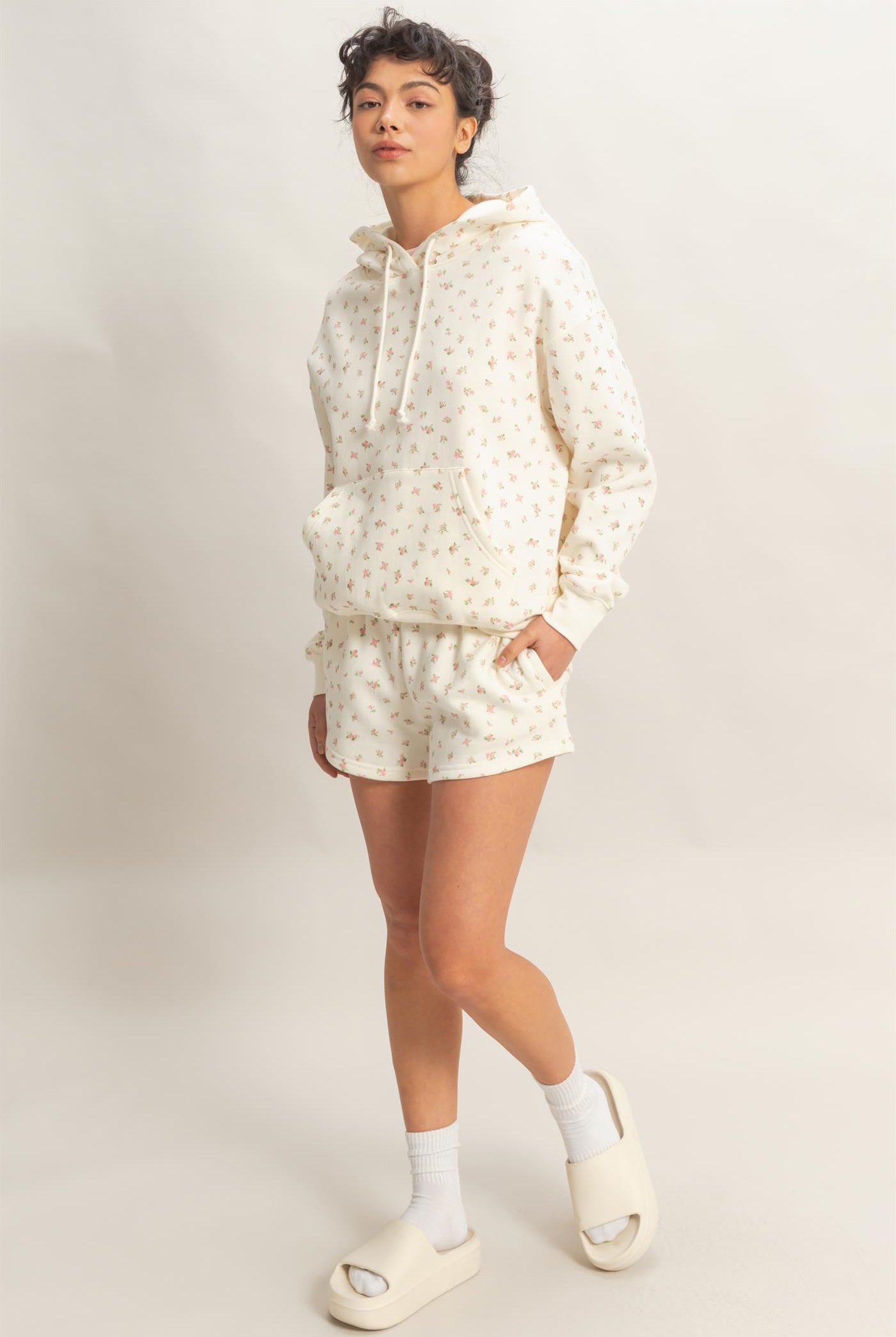 Wholesale Ditsy Floral French Terry Shorts Shorts DZ26C391 PINK DOUBLE ZERO