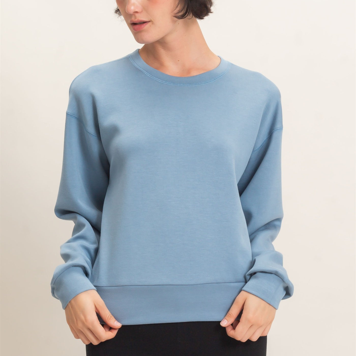 Wholesale Crew Neck Sweatshirt Sweatshirts DZ26C966 DUSTY BLUE DOUBLE ZERO