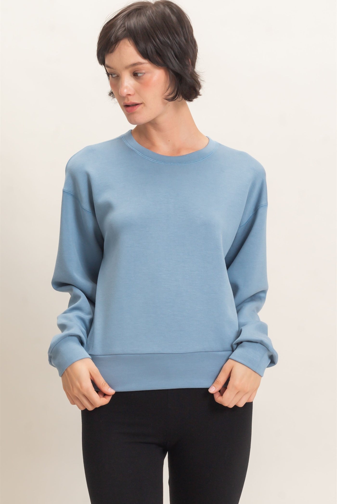 Wholesale Crew Neck Sweatshirt Sweatshirts DZ26C966 DUSTY BLUE DOUBLE ZERO
