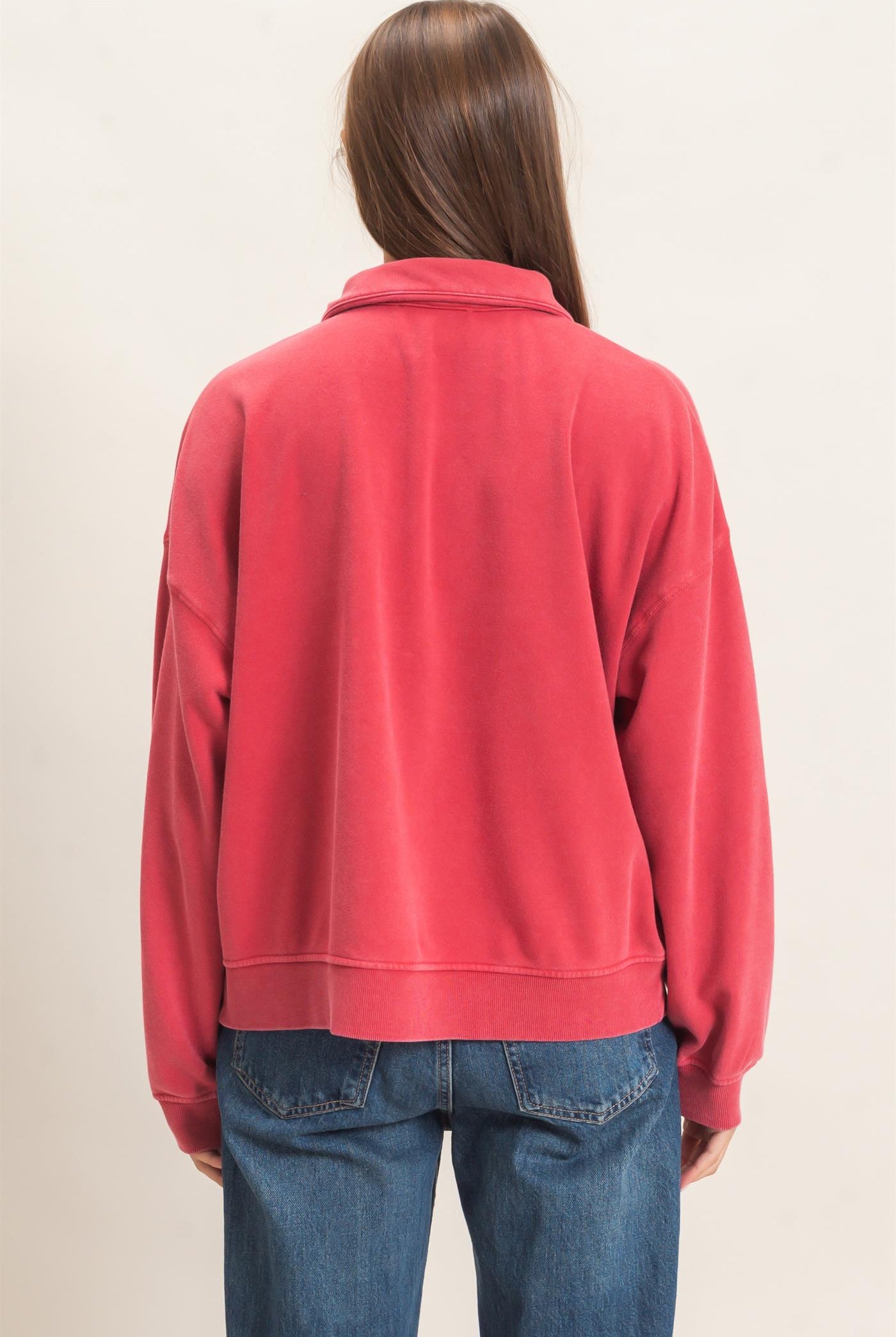 Wholesale Mineral Wash Button Front Sweatshirt Sweatshirts DZ26C909 DARK RED DOUBLE ZERO