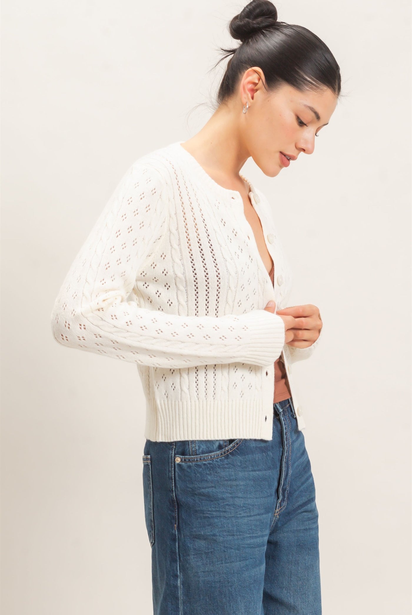 Wholesale Cable Knit Cardigan Cardigans HF26E150 WARM CREAM HYFVE