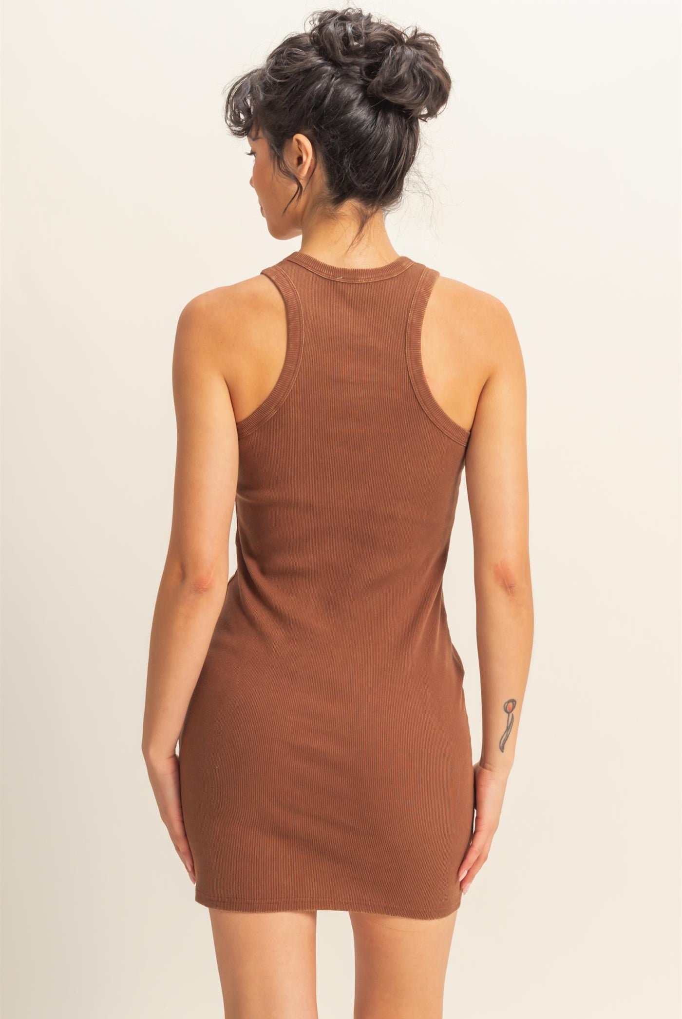 Wholesale Acid Washed Ribbed Mini Dress Dresses DZ25E297 CHESTNUT DOUBLE ZERO