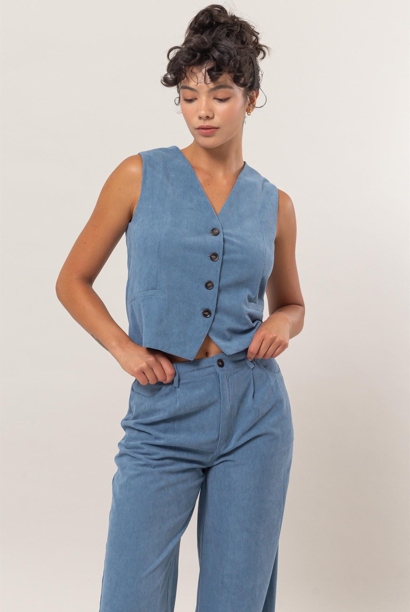 Wholesale Corduroy Vest And Pants Two-Piece Set Clothing DZ24G009-SET GRAY BLUE DOUBLE ZERO