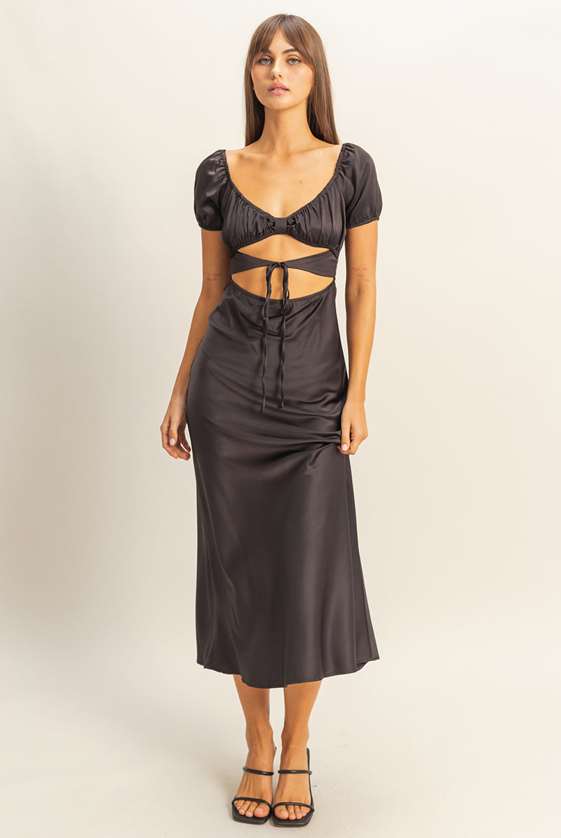 Wholesale Front Tie Maxi Dress Dresses FS22E780 BLACK HYFVE