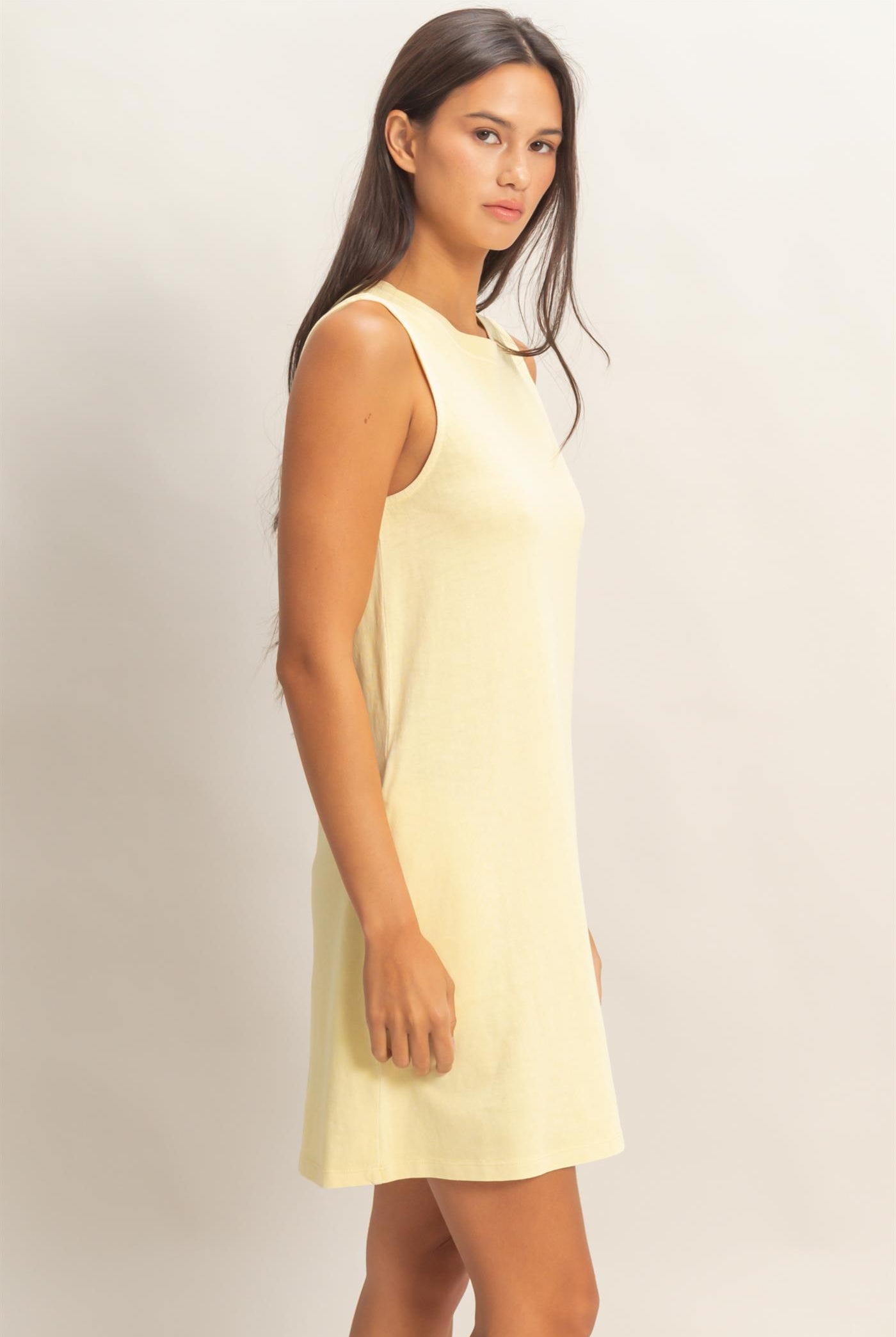 Wholesale Pigment Dyed Sleeveless Mini Dres Dresses DZ26A745 PALE YELLOW DOUBLE ZERO