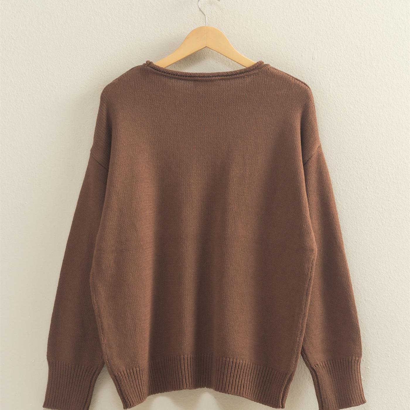 Wholesale Oversized Rolll Neck Knit Sweater Sweaters DZ25E908 CHESTNUT DOUBLE ZERO