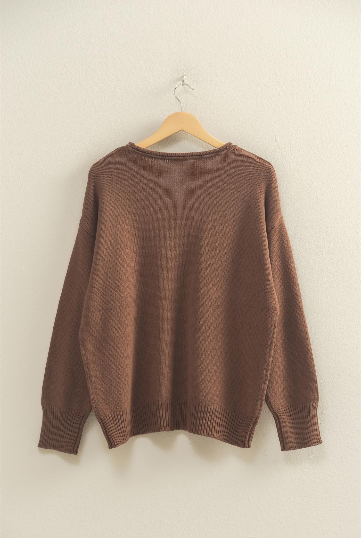 Wholesale Oversized Rolll Neck Knit Sweater Sweaters DZ25E908 CHESTNUT DOUBLE ZERO