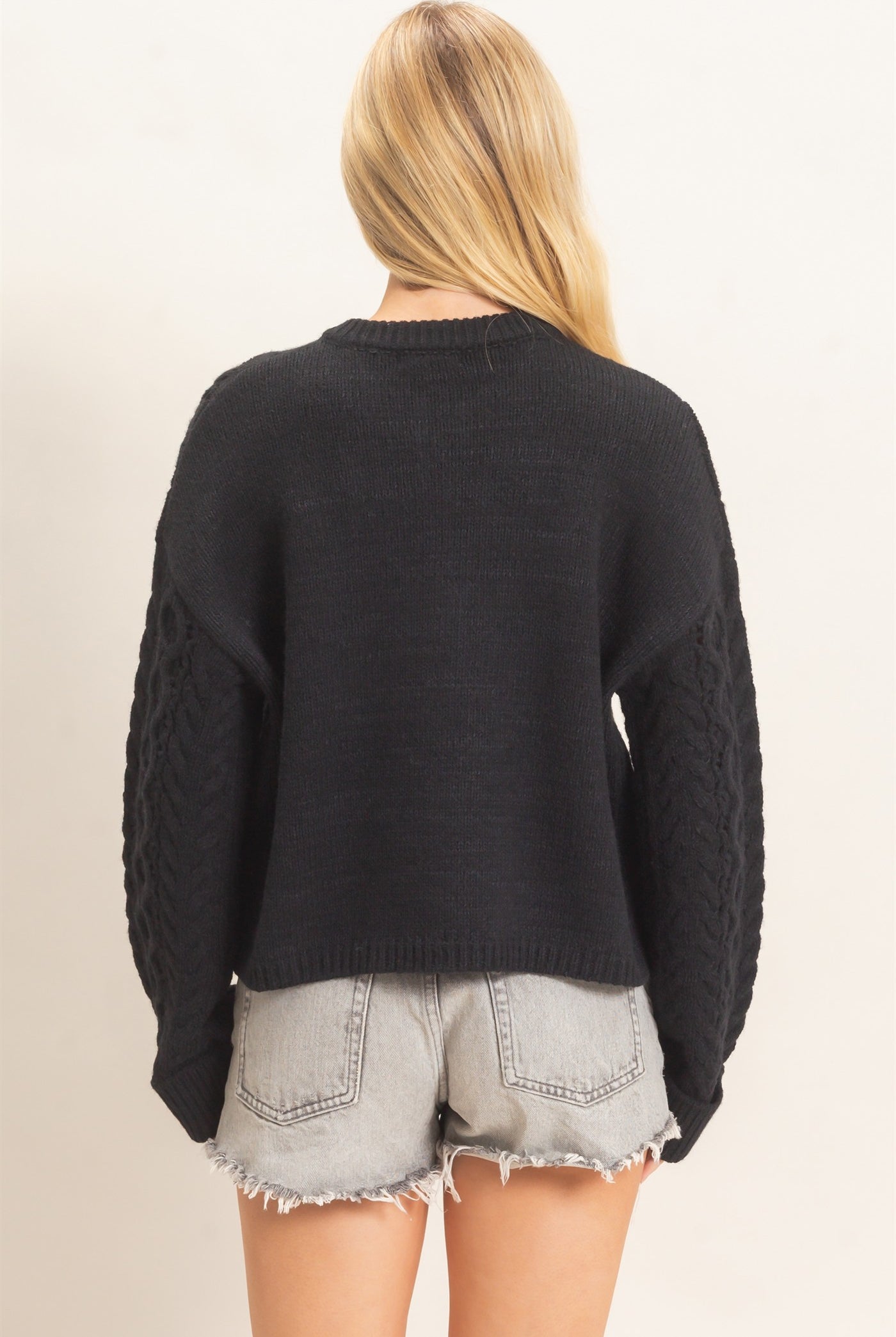 Wholesale Cable Knit Henley Sweaters HF26E552 BLACK HYFVE