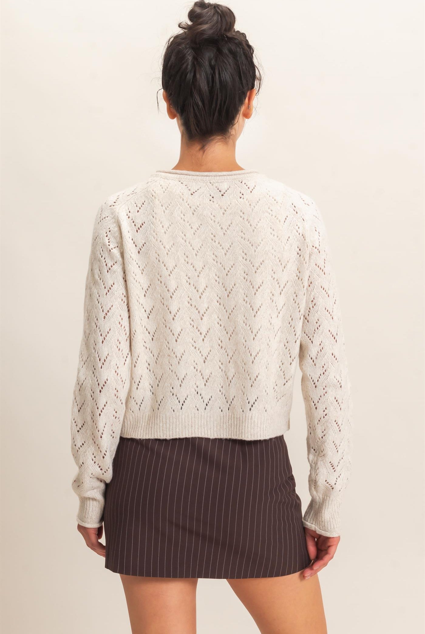 Wholesale Pointelle Knit Button Front Cardigan Cardigans DZ26C978 IVORY DOUBLE ZERO