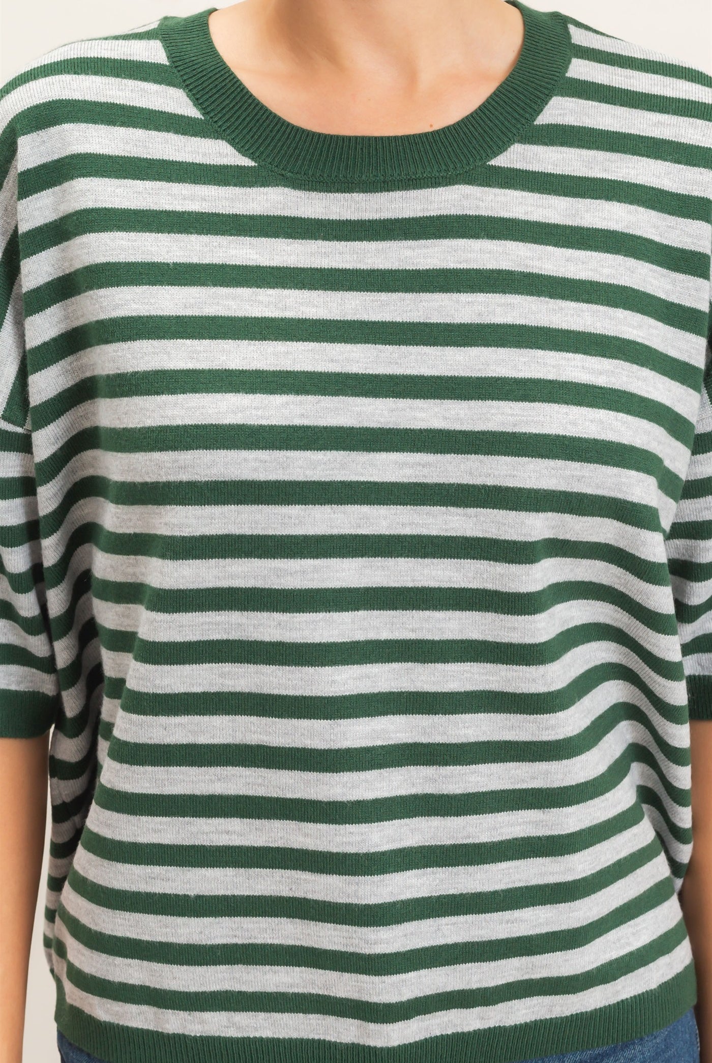 Wholesale Striped Crew Neck Sweater Sweaters HF26E234 HUNTER GREEN HYFVE