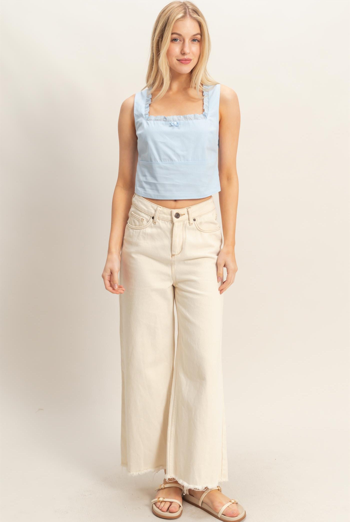 Wholesale Lace Square Neck Tank Clothing Tops HF26A008 L.BLUE HYFVE