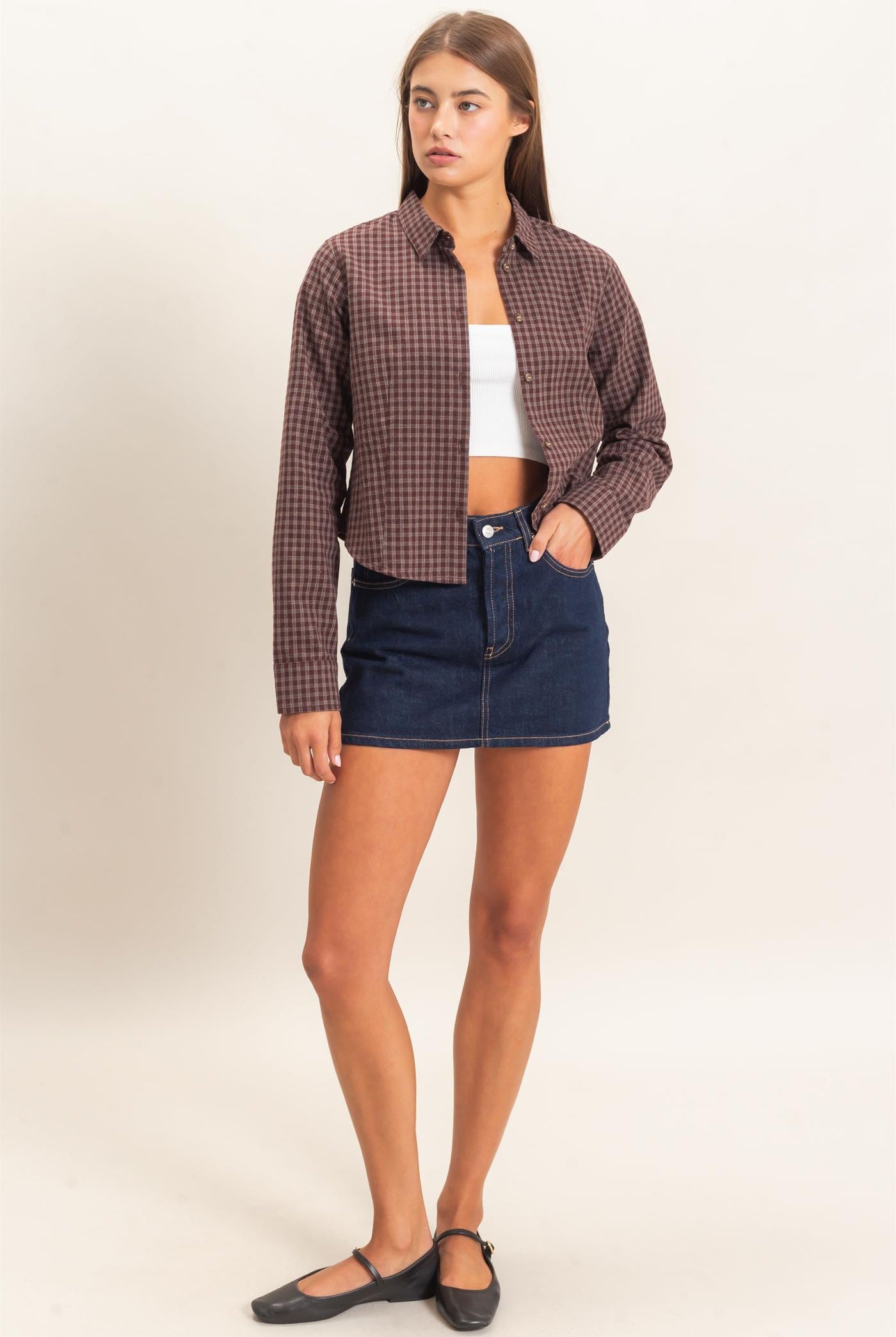 Wholesale Plaid Long Sleeve Shirt Shirts DZ26E910 BROWN DOUBLE ZERO