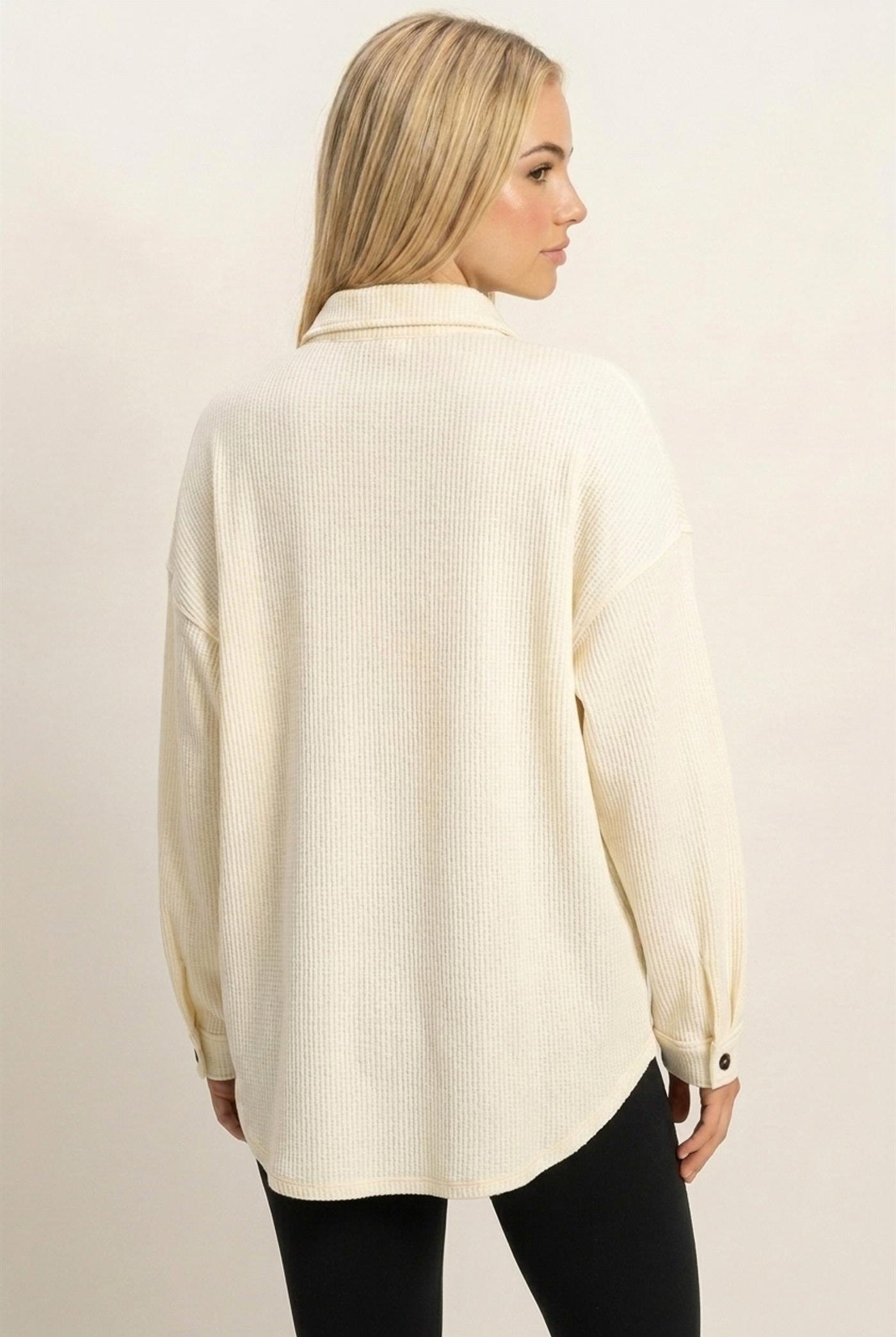 Wholesale Mineral Wash Waffle Knit Button-Up Shacket Coats & Jackets DZ26E249 CREAM DOUBLE ZERO