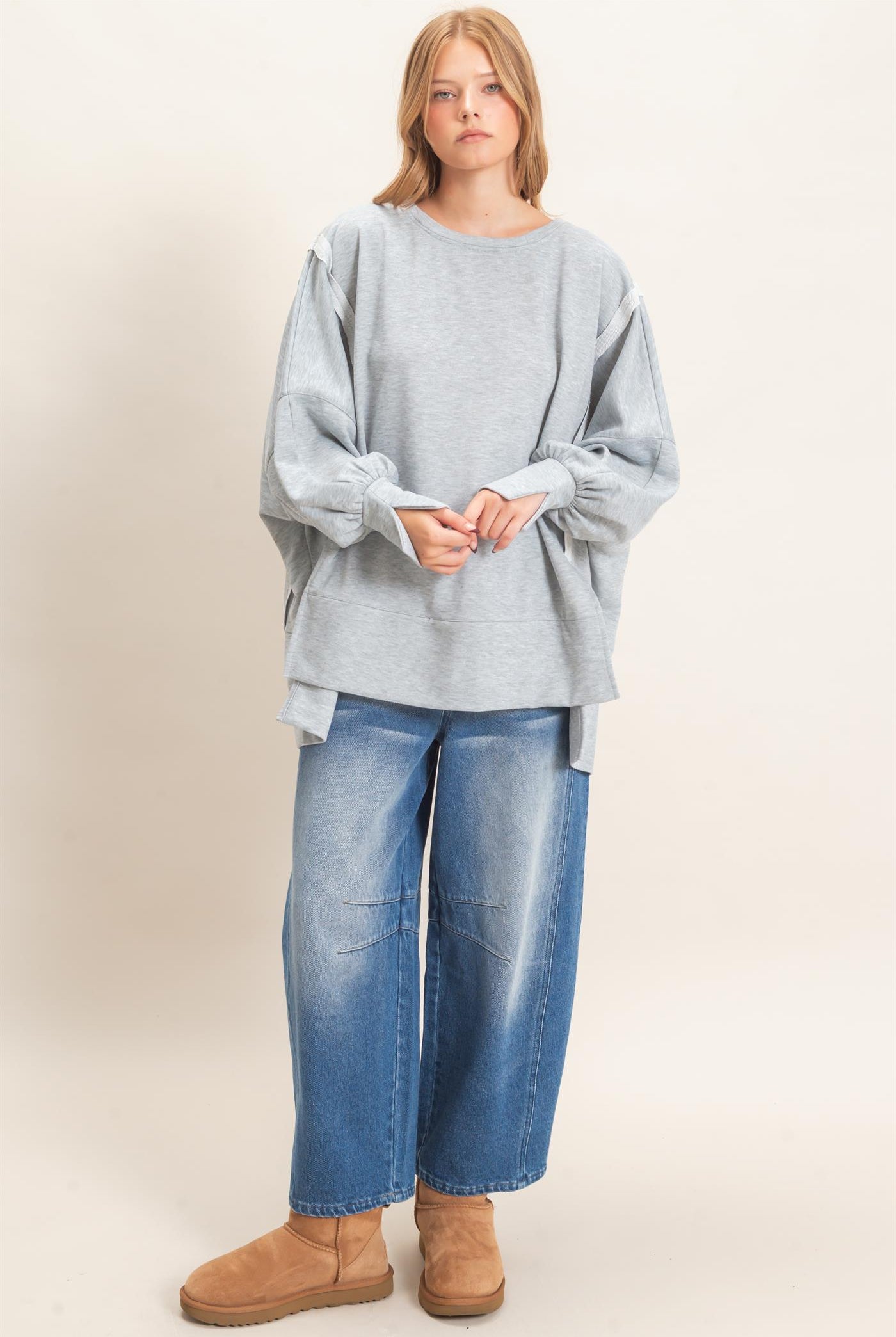 Wholesale Oversized Crew Neck Sweatshirt Sweatshirts HF26F132 H.GRAY HYFVE