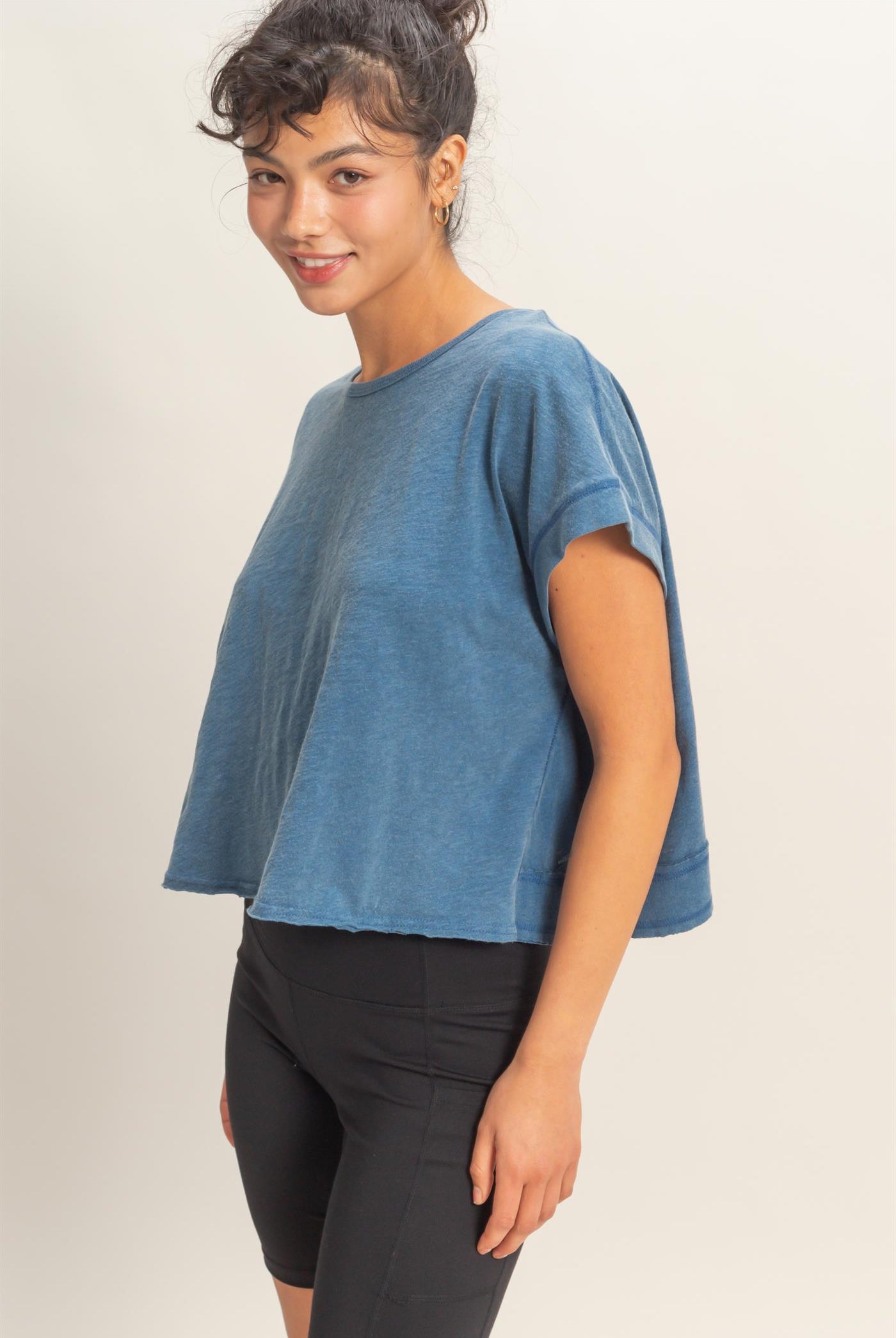 Wholesale Acid Wahsed Cross Detail Open Back Top Clothing Tops DZ26A225 NAVY DOUBLE ZERO