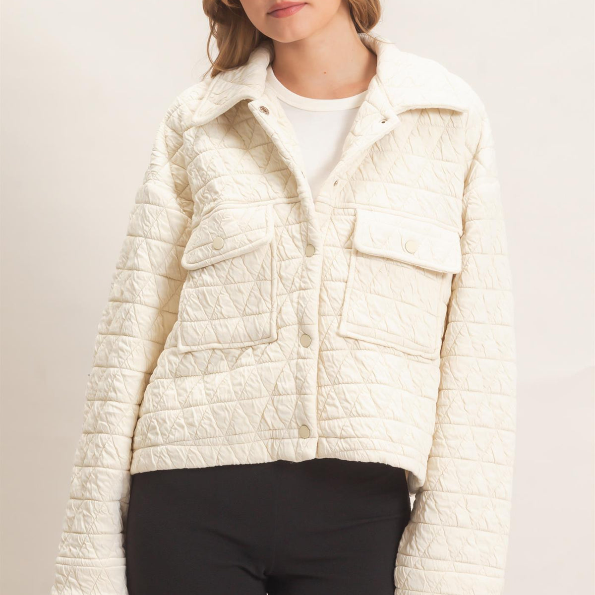Wholesale Triangle Quilted Button-Up Jacket Coats & Jackets HF26F145 IVORY DOUBLE ZERO