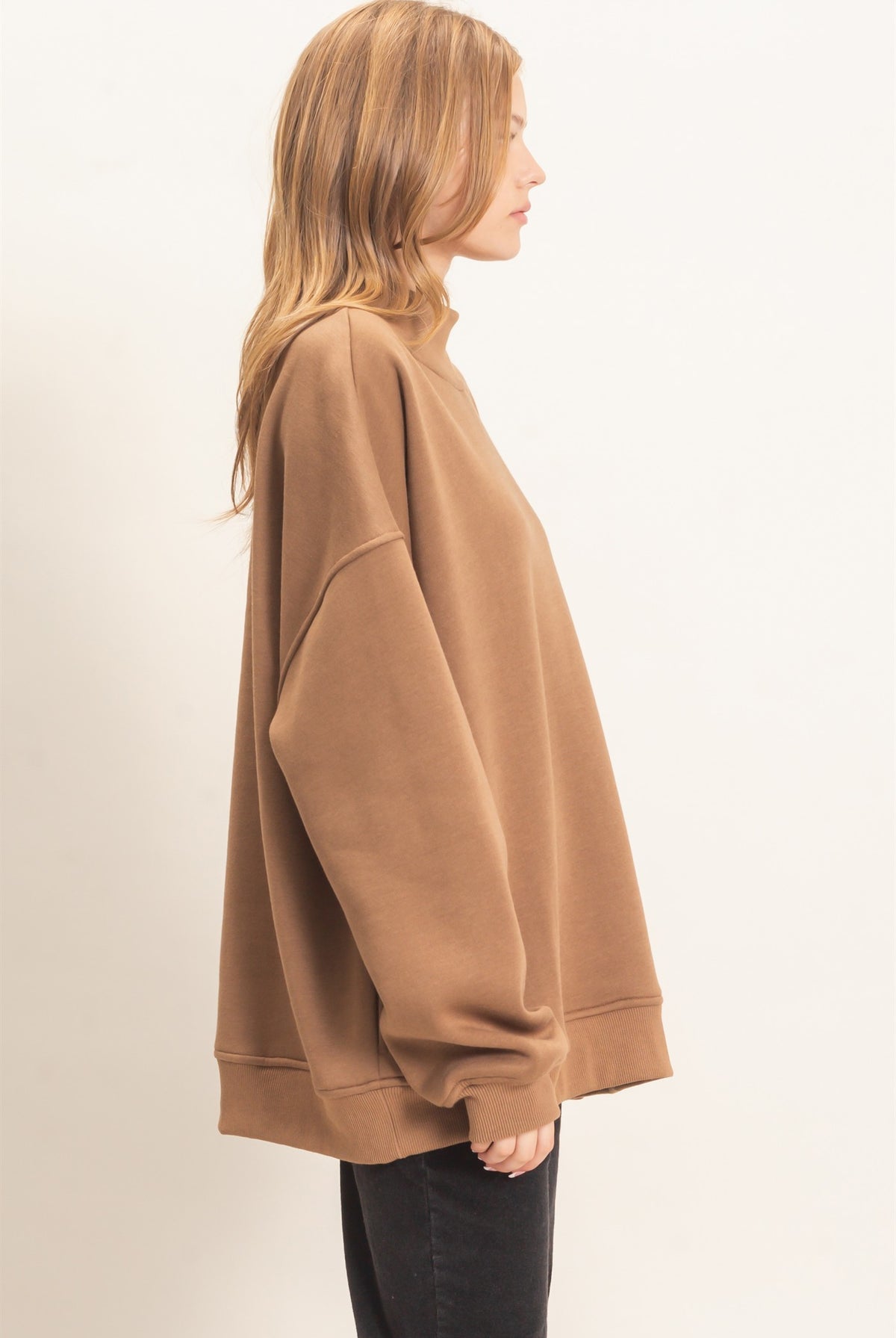 Wholesale Enzyme Washed Mock Neck Sweatshirt Sweatshirts HF26E222 DARK TAUPE HYFVE