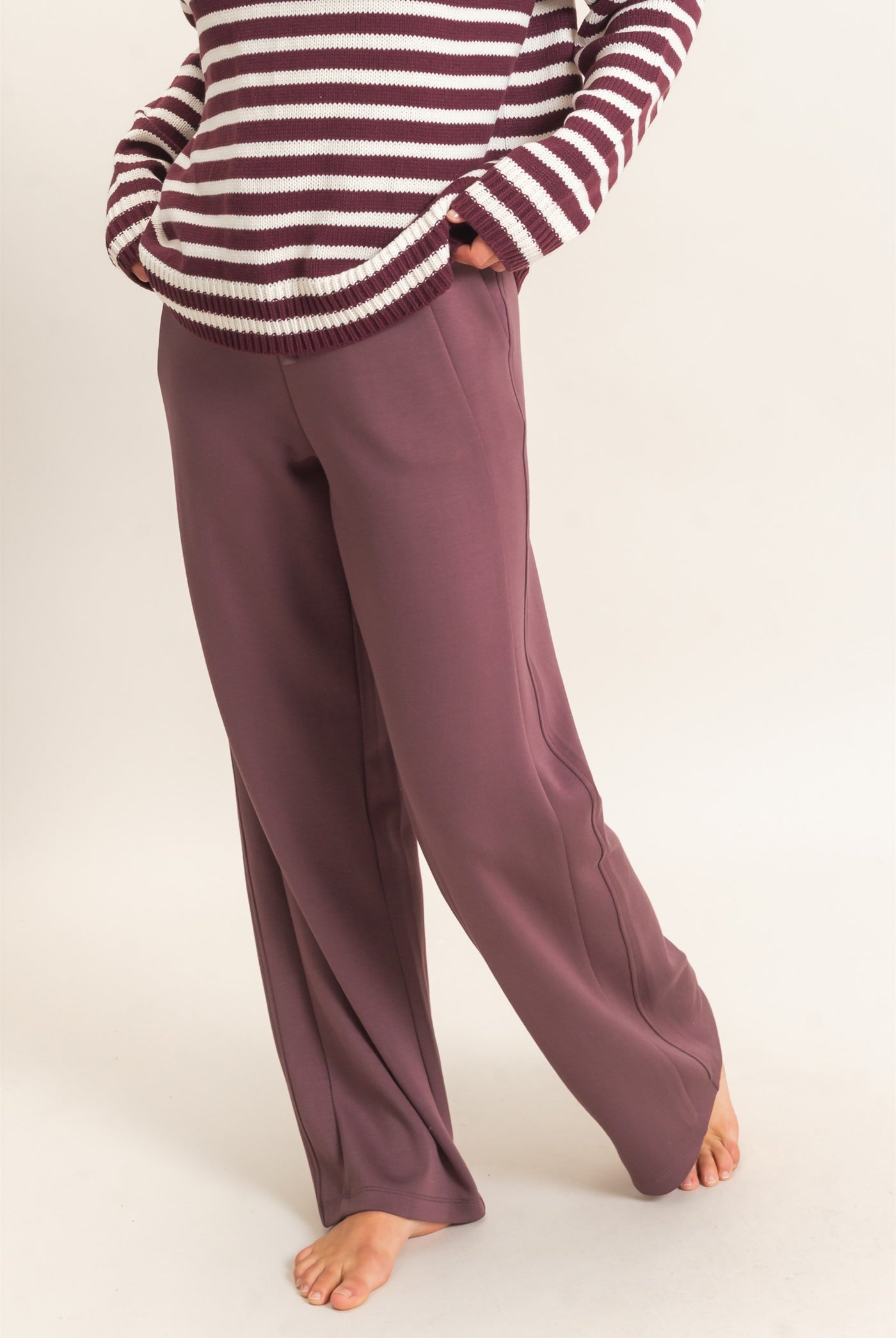 Wholesale Elastic Waist Straight Leg Pants Pants DZ26C969 COCOA DOUBLE ZERO