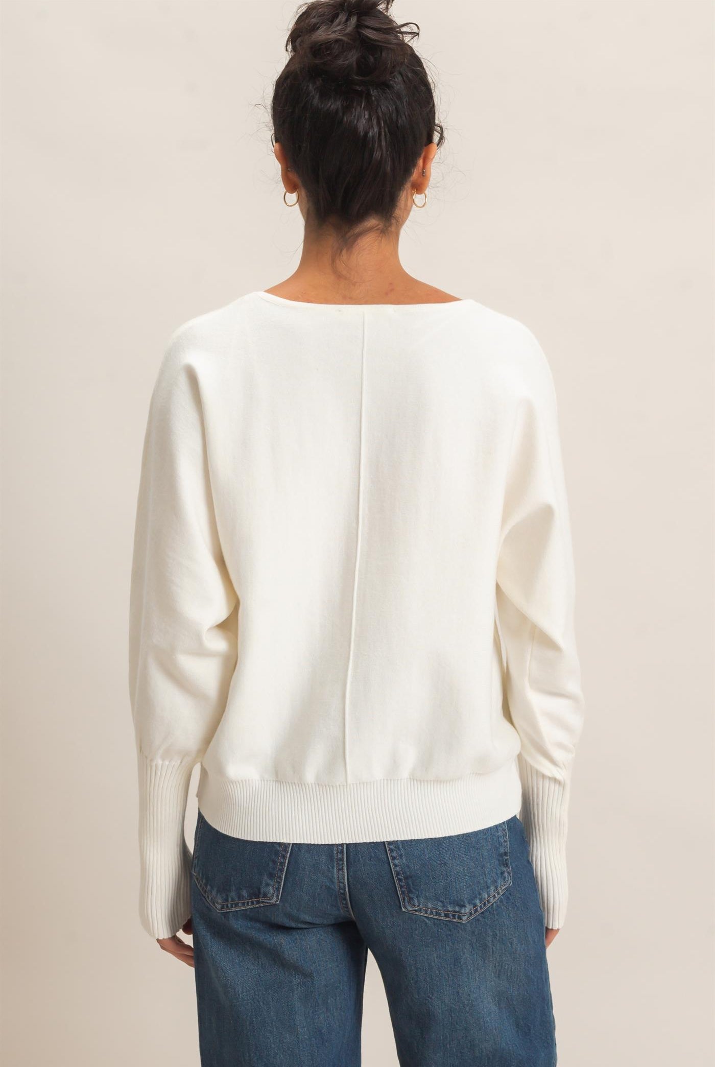 Wholesale Batwing Sleeve Center Seam Sweater Sweaters DZ26E079 CREAM DOUBLE ZERO