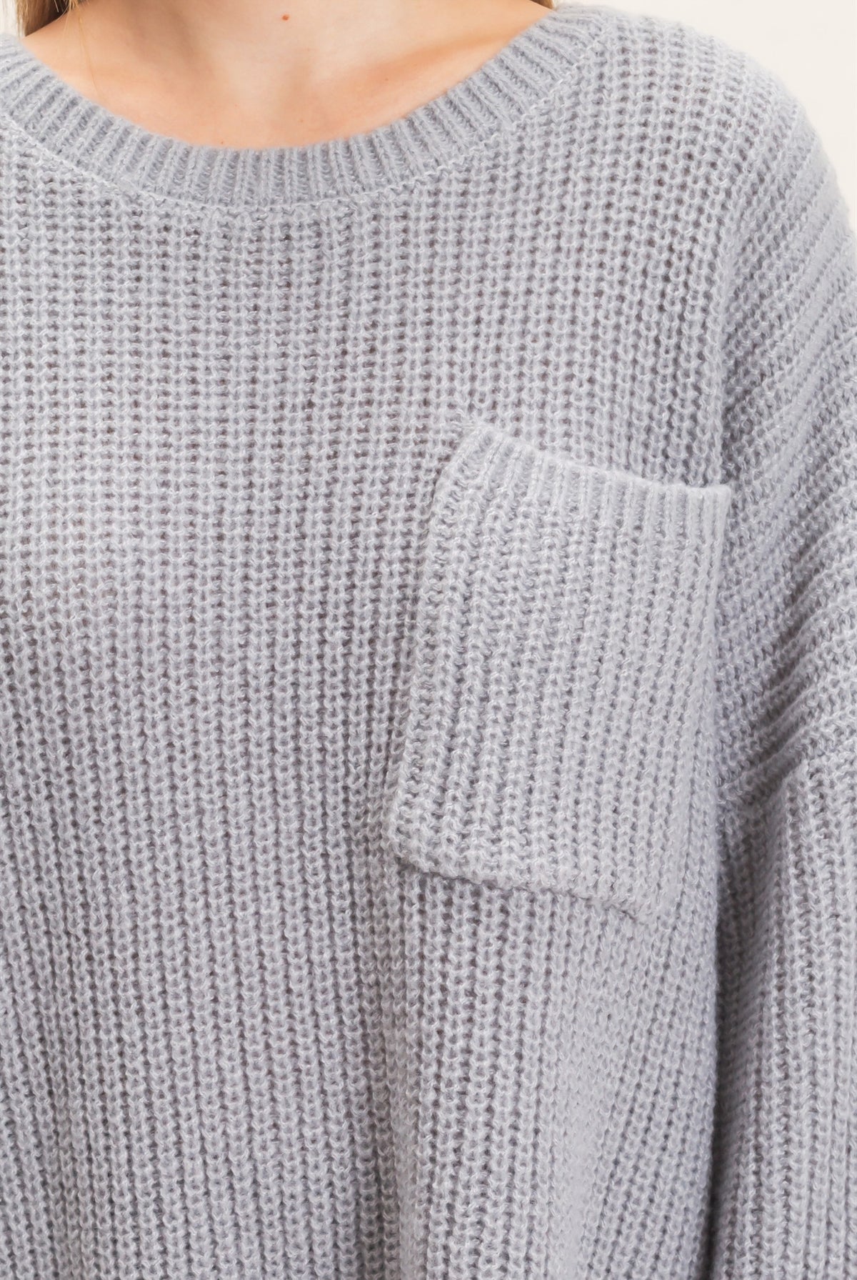 Wholesale Ribbed Knit Patch Pocket Sweater Sweaters HF26F177 H.GRAY HYFVE