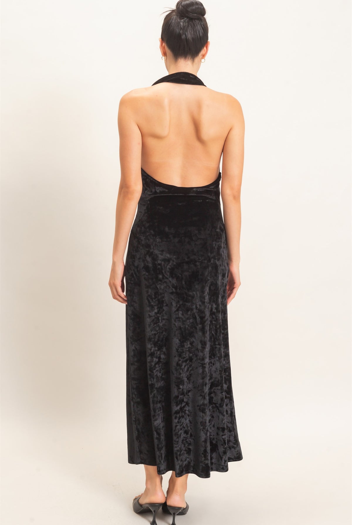 Wholesale Velvet Cowl Neck Halter Dress Dresses HF26F178 BLACK HYFVE