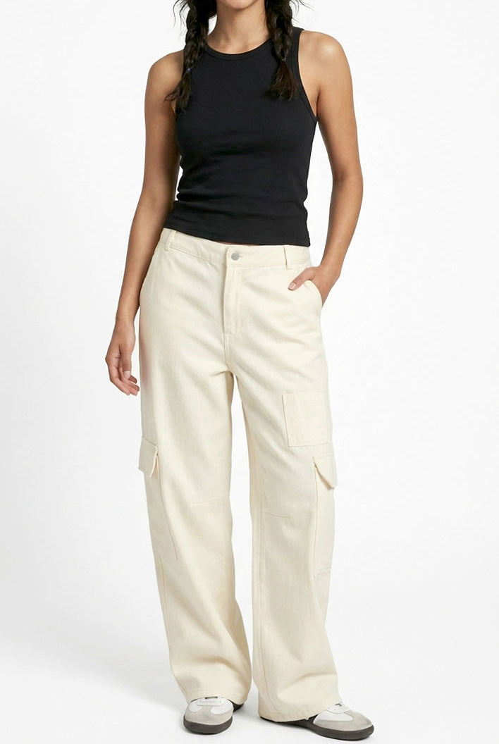 Wholesale Elastic Waist Wide-Leg Cargo Pants Pants DZ24E575 CREAM DOUBLE ZERO